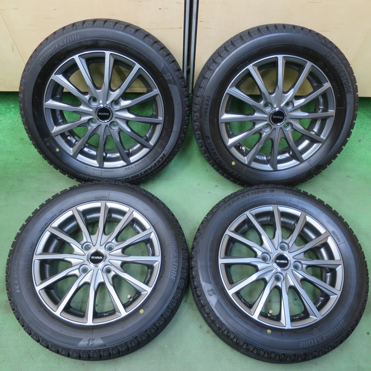 バリ溝！23年！キレイ！9分★スタッドレス 155/65R14 ブリヂストン アイスパートナー2 BALMINUM バルミナ 14インチ PCD100/4H★5112905イス