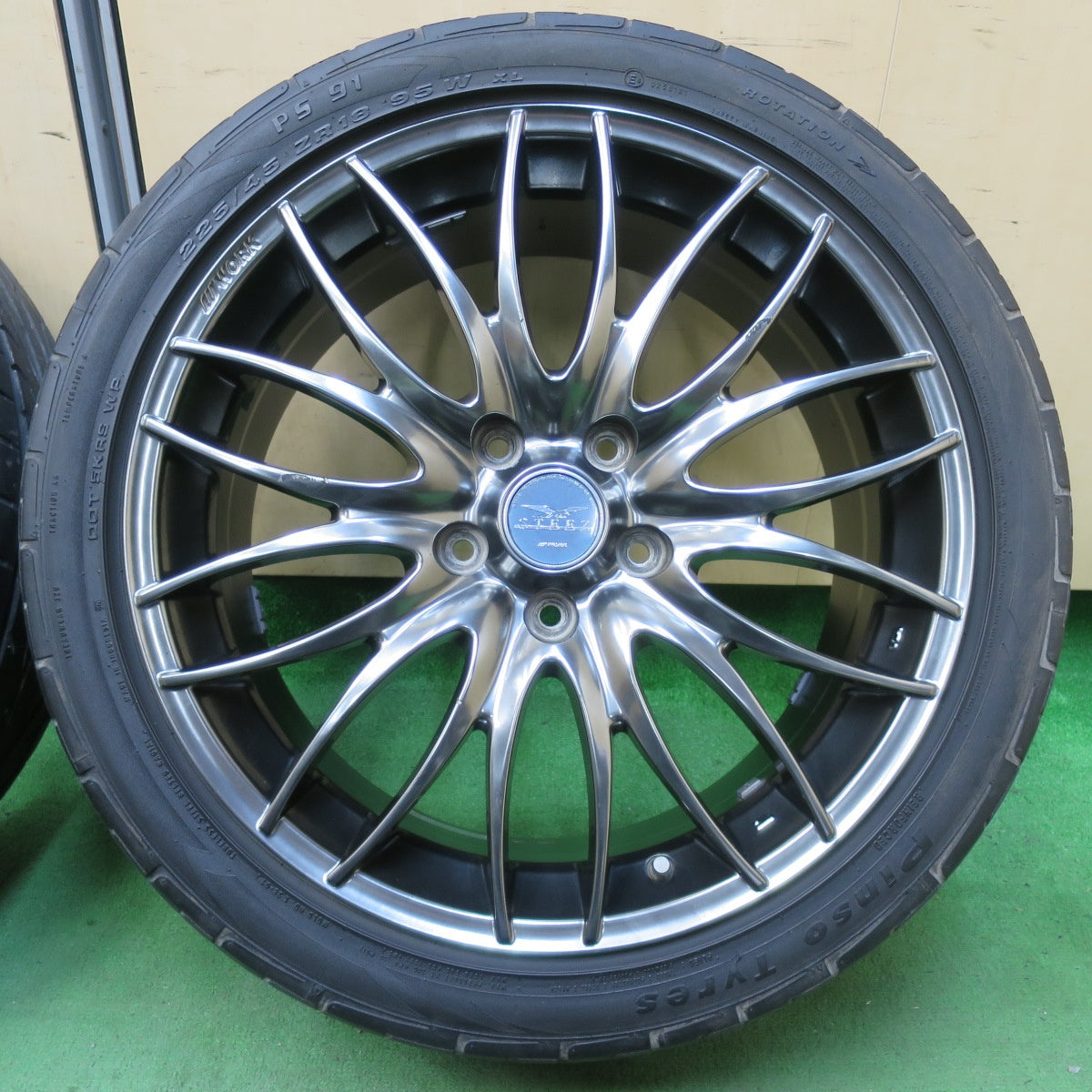 [送料無料] バリ溝！9.5分★WORK STEEZ 225/45R18 ピンソ PS91 ワーク スティーズ 18インチ PCD114.3/5H★5020907IMノ