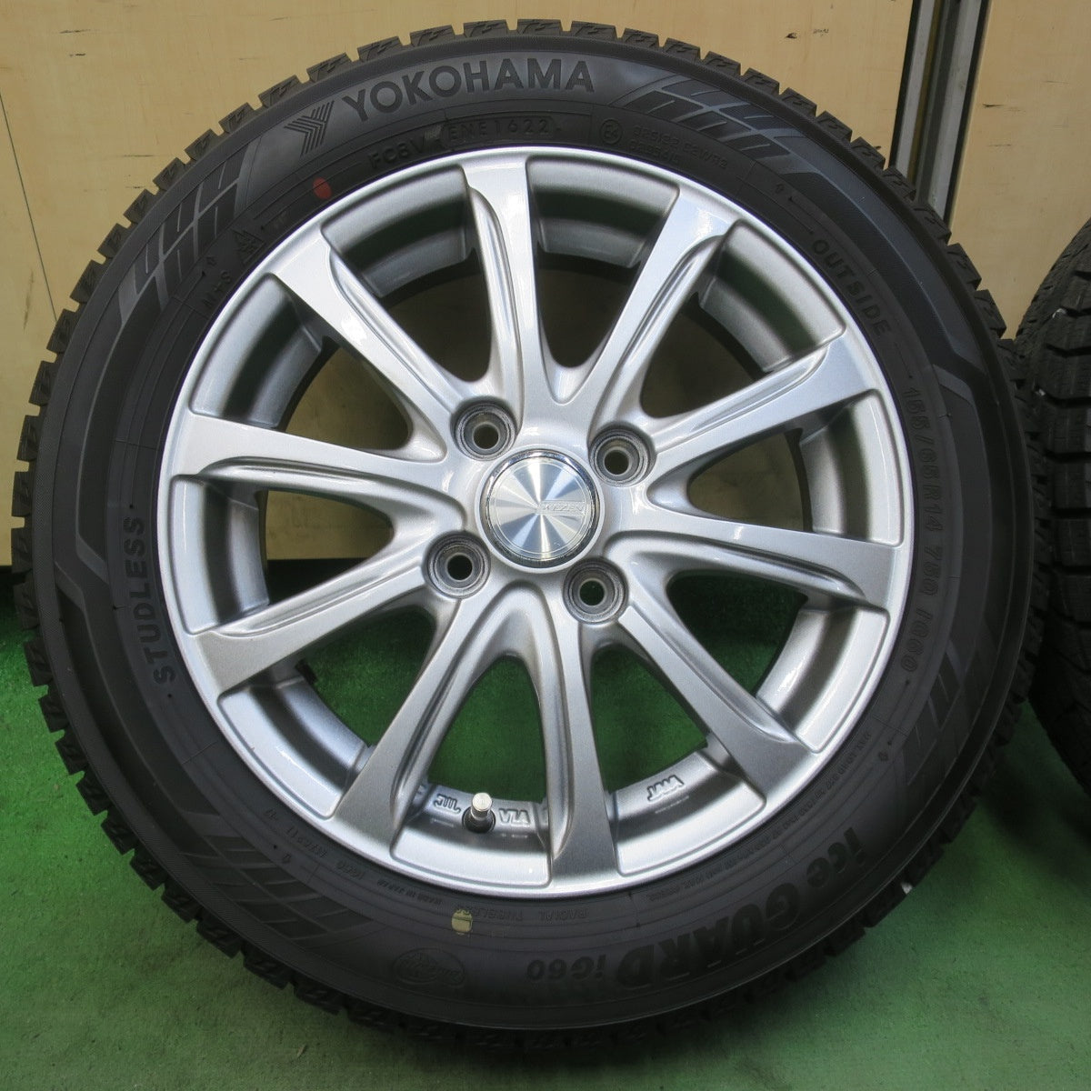 バリ溝！22年！キレイ！ほぼ10分◎スタッドレス 155/65R14 ヨコハマ アイスガード iG60 WEZEN 社外 アルミ 14インチ PCD100/4H◎6071501イス