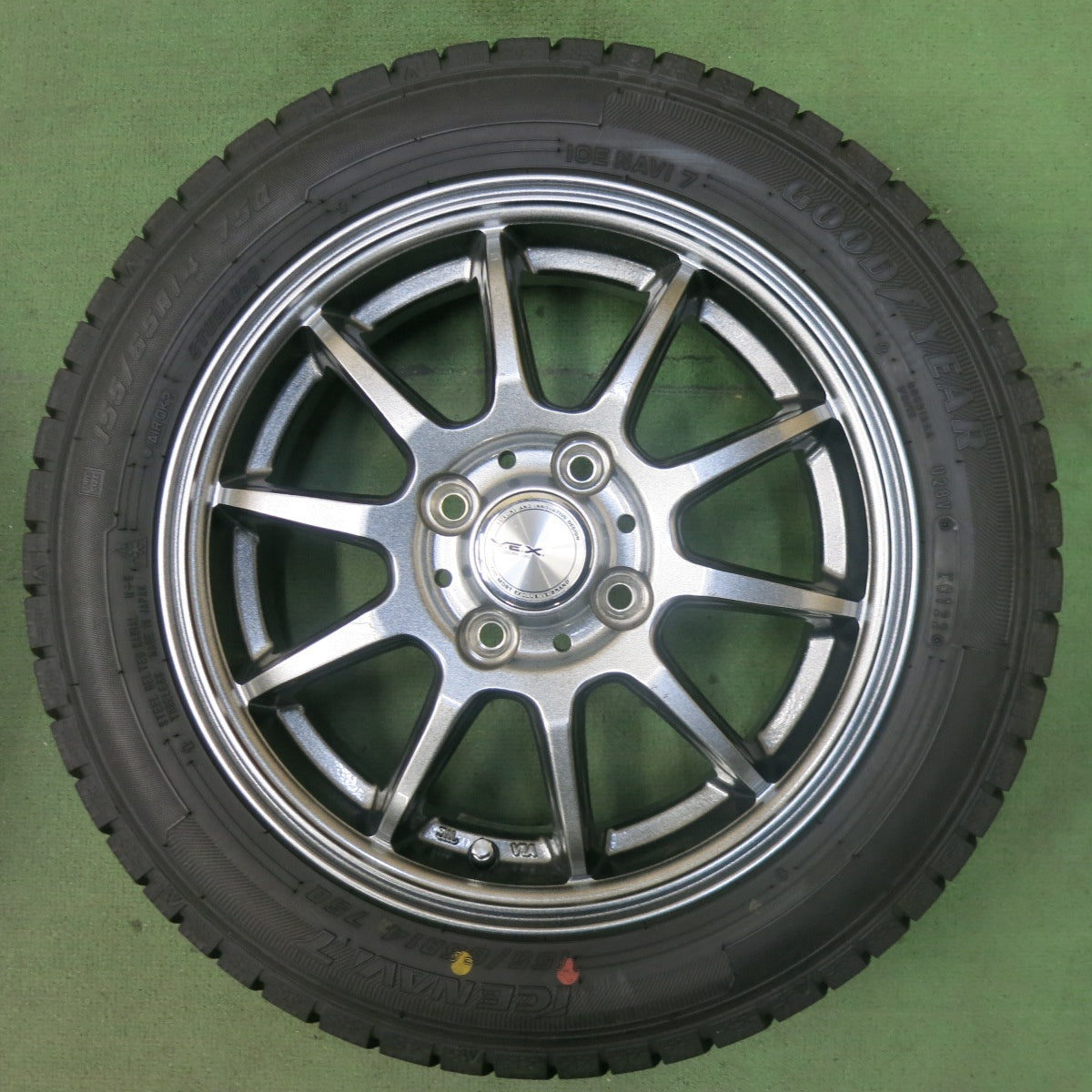 超バリ溝！22年！キレイ！ほぼ10分★スタッドレス 155/65R14 グッドイヤー アイスナビ7 V.E.X. VEX 社外 アルミ 14インチ PCD100/4H★5102202SKス