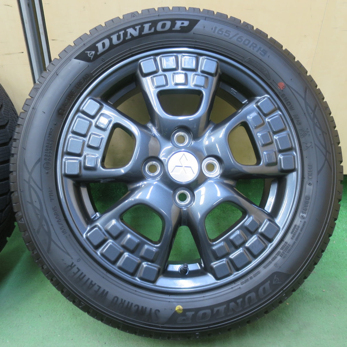 新車外し！25年！ほぼ未使用◎三菱 デリカ ミニ 4WD BA6A 純正 165/60R15 ダンロップ SYNCHRO WEATHER オールシーズン シンクロウェザー 15インチ PCD100/4H◎6062002イス