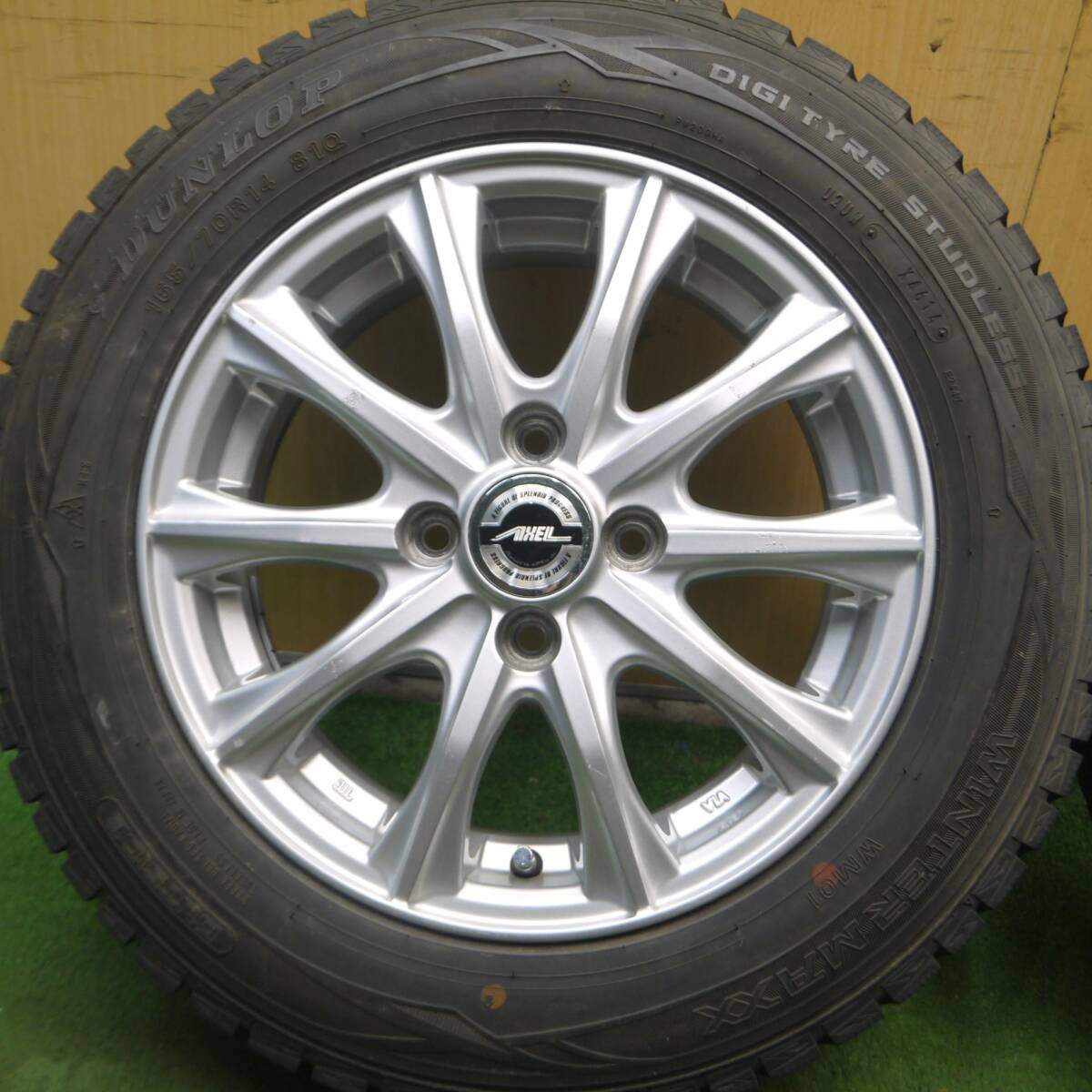 バリ溝！9分★スタッドレス 165/70R14 ダンロップ ウインターマックス WM01 AXEL アクセル 14インチ PCD100/4H★4072902Hス