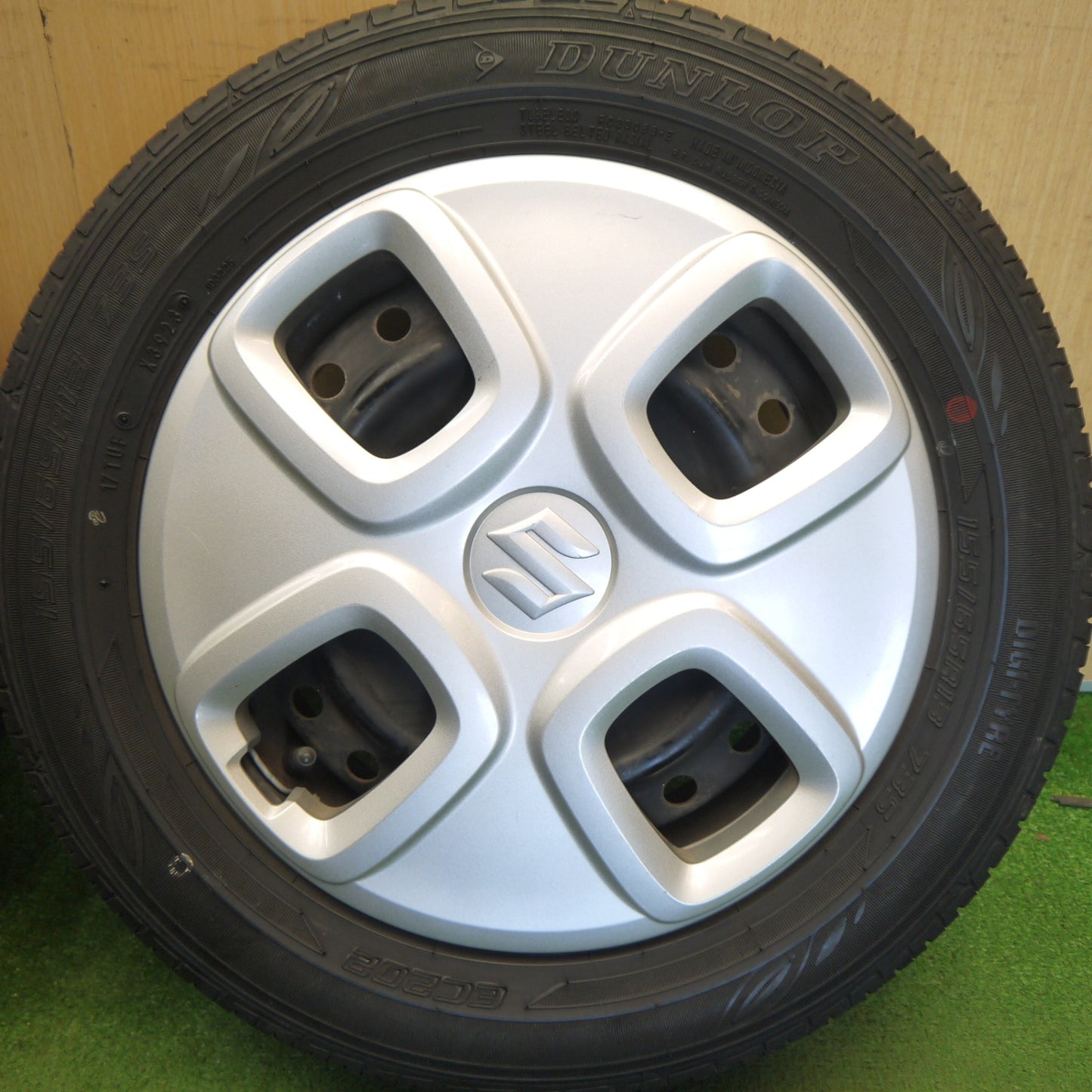 バリ溝！23年！キレイ！8.5分◎スズキ HA36S アルト 純正 スチール 155/65R13 ダンロップ EC202 13インチ PCD100/4H◎6071703Hノ