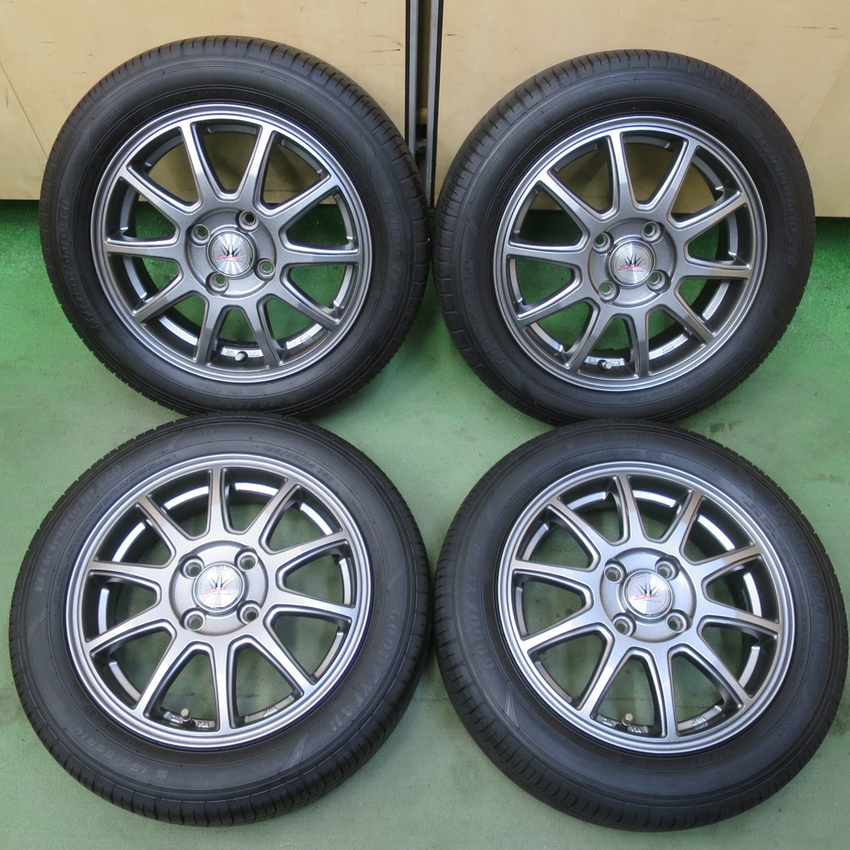 バリ溝！22年！キレイ！8.5分◎LOXARNY SPORT 155/65R14 グッドイヤー EfficientGrip ECO hybrid EG01 ロクサーニ スポーツ 14インチ PCD100/4H◎6102001イノ