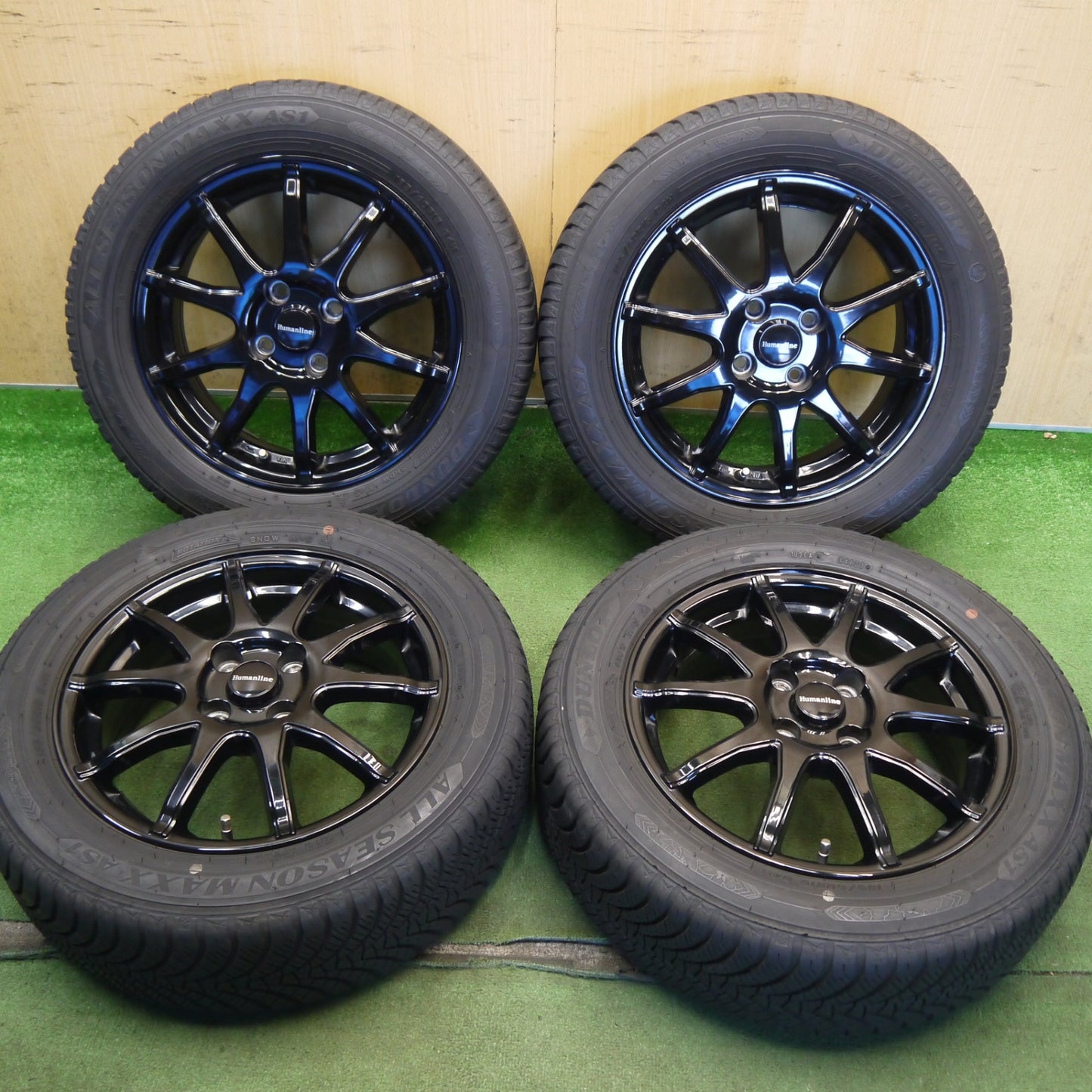 バリ溝！23年！キレイ！8.5分◎185/60R15 ダンロップ ALL SEASON MAXX AS1 オールシーズン Humanline S-15 ヒューマンライン 15インチ PCD100/4H◎6072403Hス