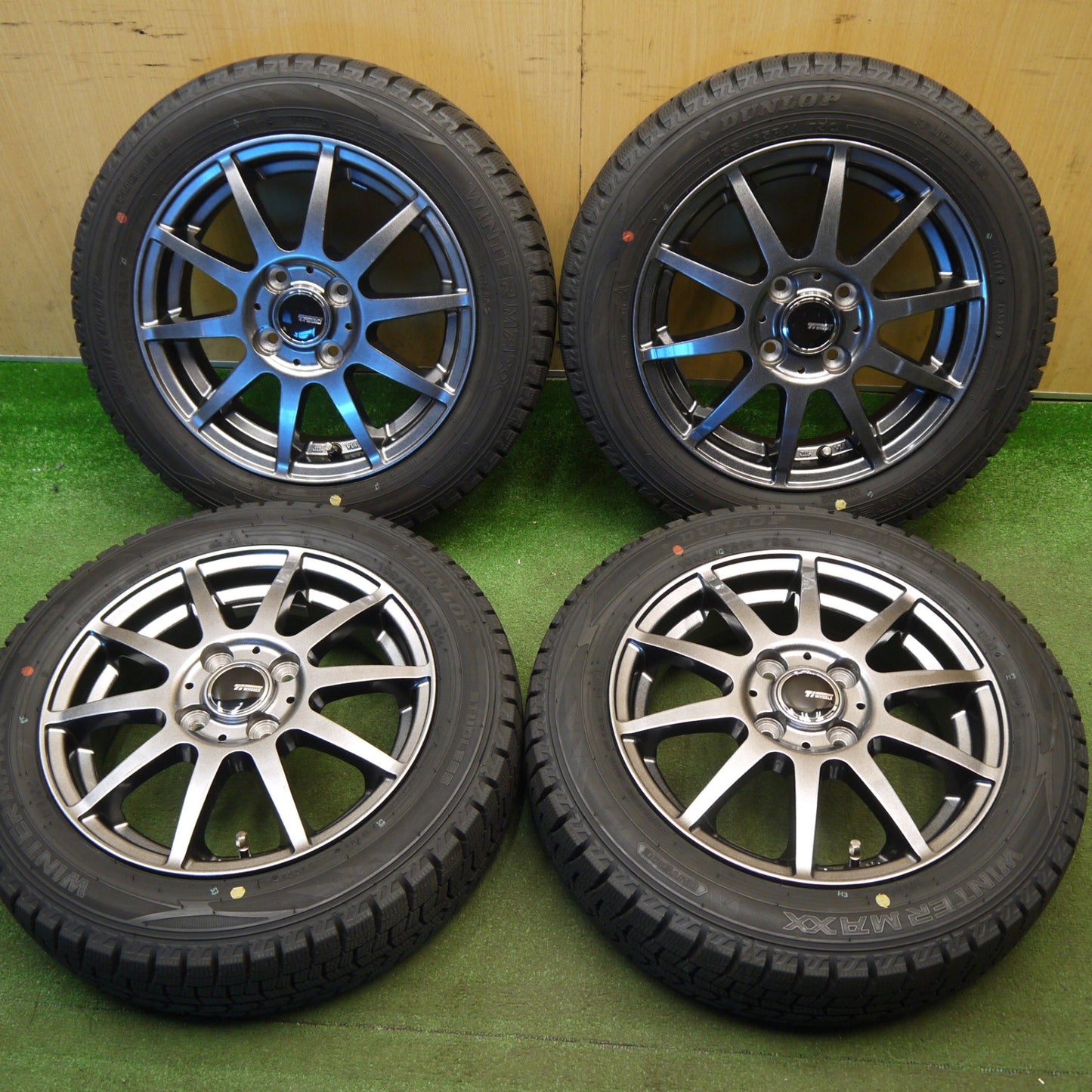 バリ溝！24年！キレイ！9.5分以上★スタッドレス 155/65R14 ダンロップ ウインターマックス WM02 Ti WHEELS 14インチ PCD100/4H★6031706Hス