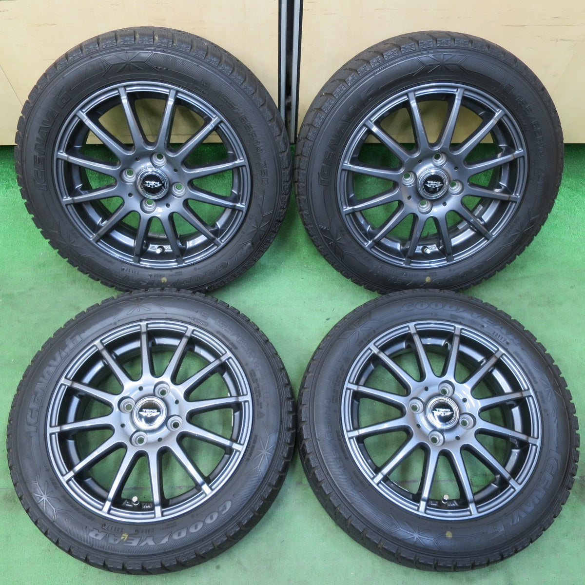 バリ溝！キレイ！9分★スタッドレス 155/65R14 グッドイヤー アイスナビ6 TEAD テッド 14インチ PCD100/4H★5042105イス
