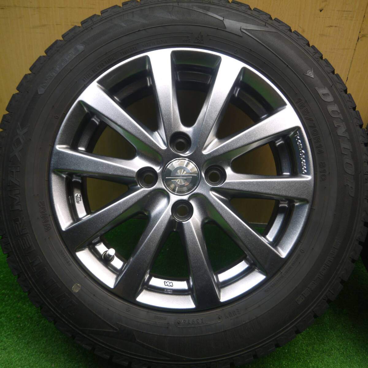 バリ溝！キレイ！9.5分★スタッドレス 165/70R14 ダンロップ ウインターマックス WM02 Team Sparco チームスパルコ 14インチ PCD100/4H★4112604Hス