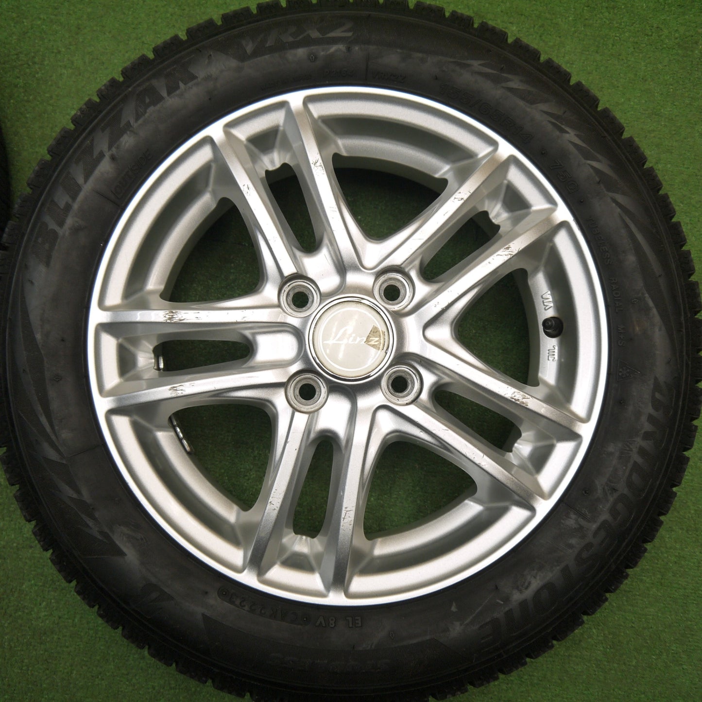 バリ溝！23年！9分★スタッドレス 155/65R14 ブリヂストン ブリザック VRX2 Linz 社外 アルミ 14インチ PCD100/4H★5120508Hス
