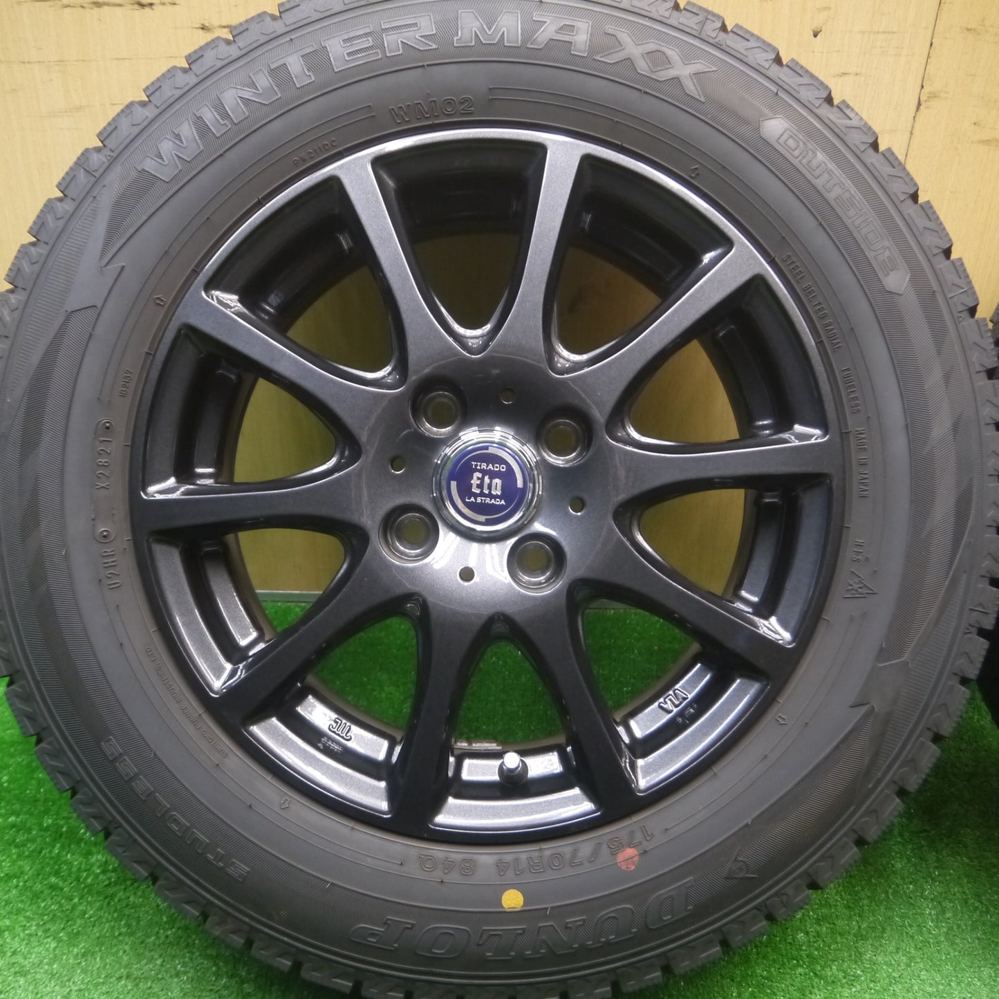 [送料無料] バリ溝！21年！キレイ！ほぼ10分★スタッドレス 175/70R14 ダンロップ ウインターマックス WM02 TIRADO Eta LA STRADA 14インチ PCD100/4H★4110509Hス