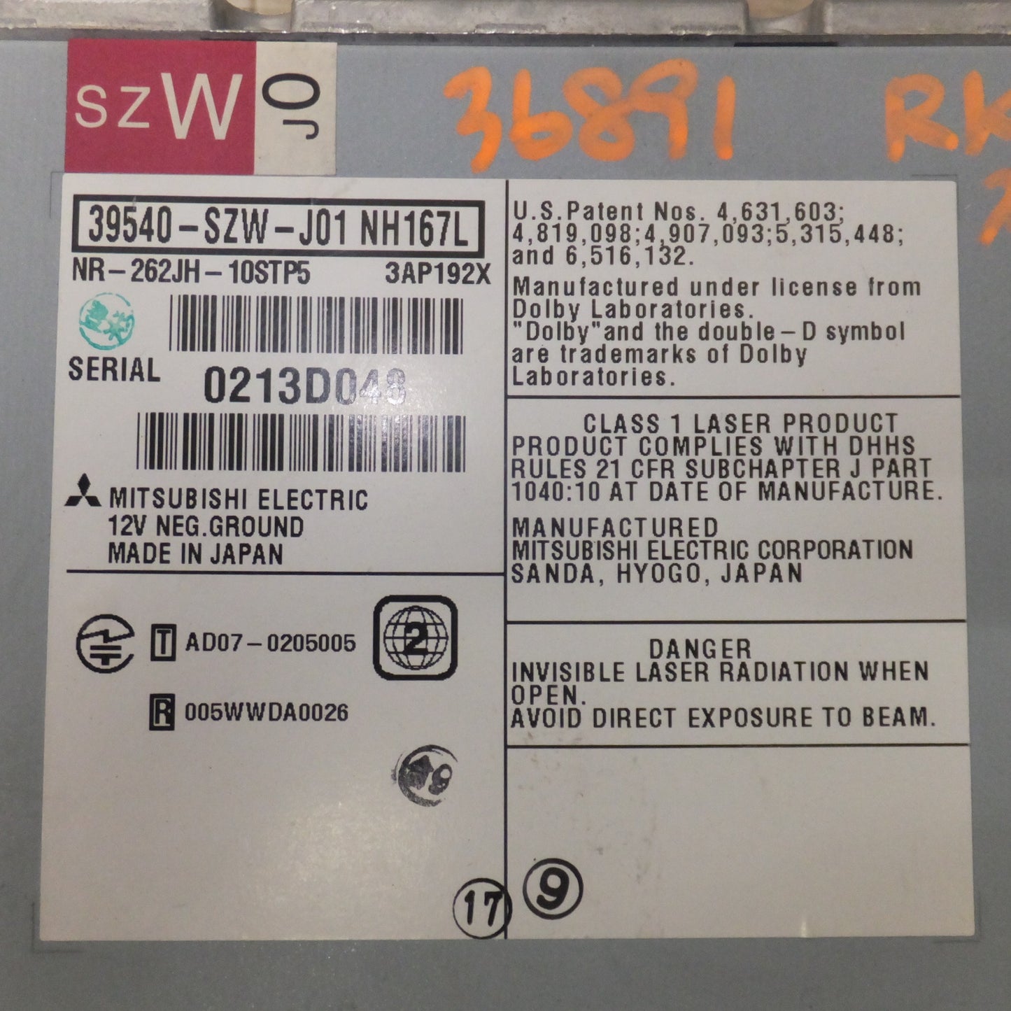 [送料無料] 現状品★三菱製 ホンダ 純正 ステップワゴン スパーダ RK1～RK6 HDDナビ 39540-SZW-J01 NH167L(28)★