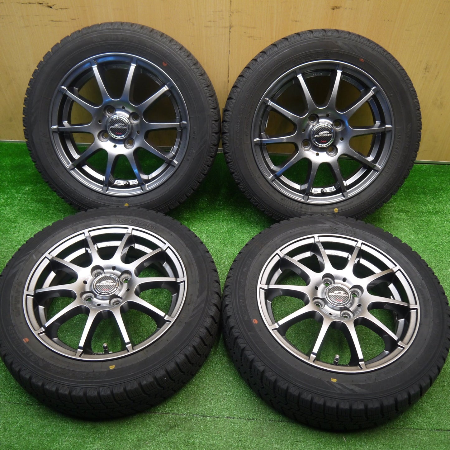 バリ溝！キレイ！9.5分★スタッドレス 155/65R14 オートバックス ノーストレック N3i SCHNEIDER シュナイダー 14インチ PCD100/4H★5102408Hス