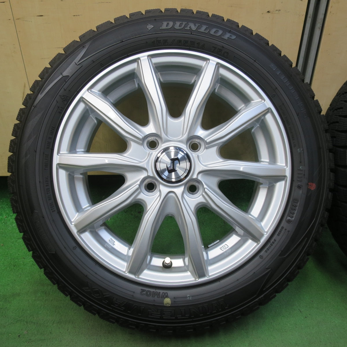 バリ溝！22年！キレイ！ほぼ10分★スタッドレス 155/65R14 ダンロップ ウインターマックス WM02 社外 アルミ 14インチ PCD100/4H★5092007イス