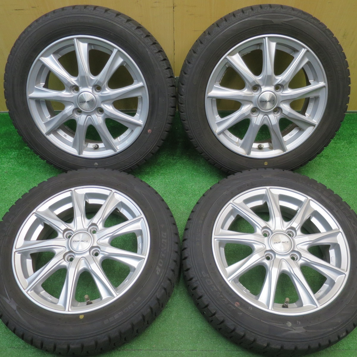 バリ溝！22年！9分★スタッドレス 155/65R14 ダンロップ ウインターマックス WM02 DUFACT デュファクト 14インチ PCD100/4H★5110704NJス
