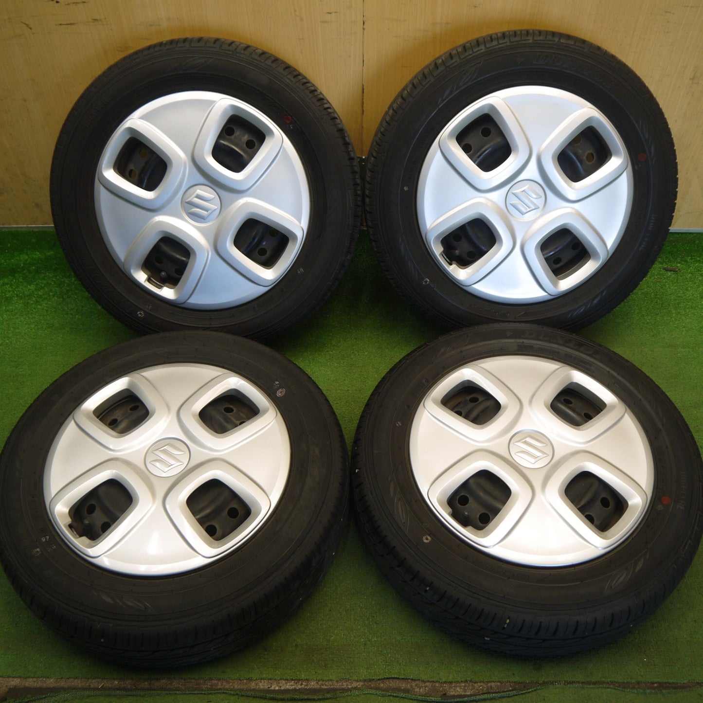 バリ溝！23年！キレイ！8.5分◎スズキ HA36S アルト 純正 スチール 155/65R13 ダンロップ EC202 13インチ PCD100/4H◎6071703Hノ