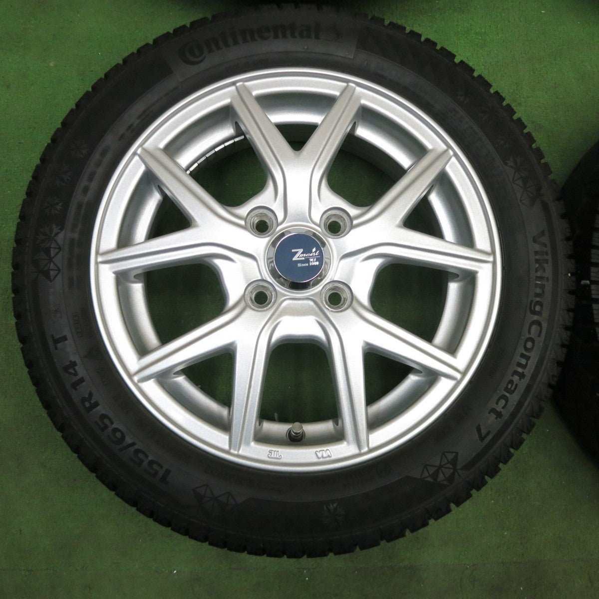 バリ溝！22年！キレイ！9分★スタッドレス 155/65R14 コンチネンタル バイキング コンタクト7 Zmeist M5 14インチ PCD100/4H★6012607ナス