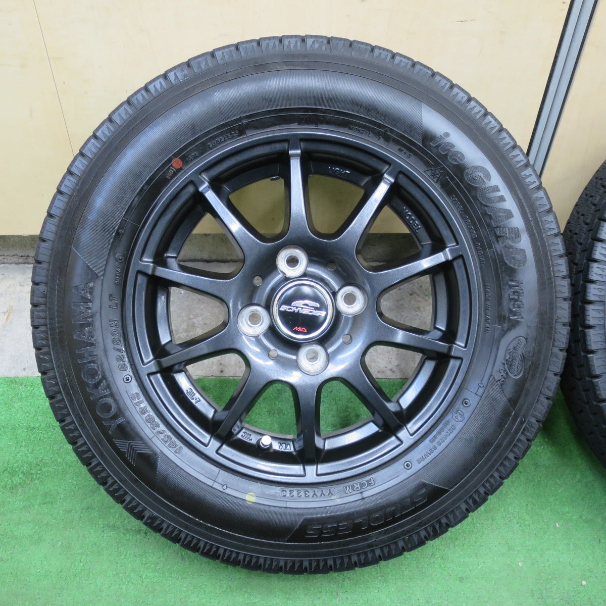 バリ溝！23年！キレイ！9.5分★スタッドレス 145/80R13 82/80N ヨコハマ アイスガード iG91 SCHNEIDER MiD シュナイダー 13インチ PCD100/4H★5112505TTス