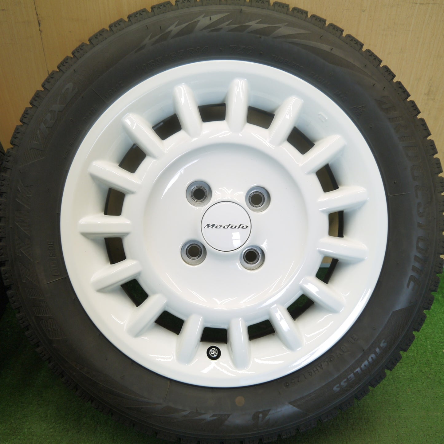 バリ溝！25年！キレイ！9.5分以上◎ホンダ N-BOX 純正 Modulo 155/65R14 スタッドレス ブリヂストン ブリザック VRX2 モデューロ 14インチ PCD100/4H◎6062303Hス