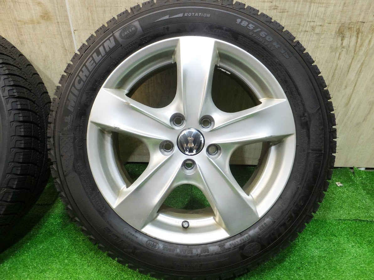 [送料無料] バリ溝！19年！ほぼ10分★ワーゲン 等 185/60R15 スタッドレス AGA ミシュラン X-ICE XI3 15インチ PCD100/5H★2071905Hス
