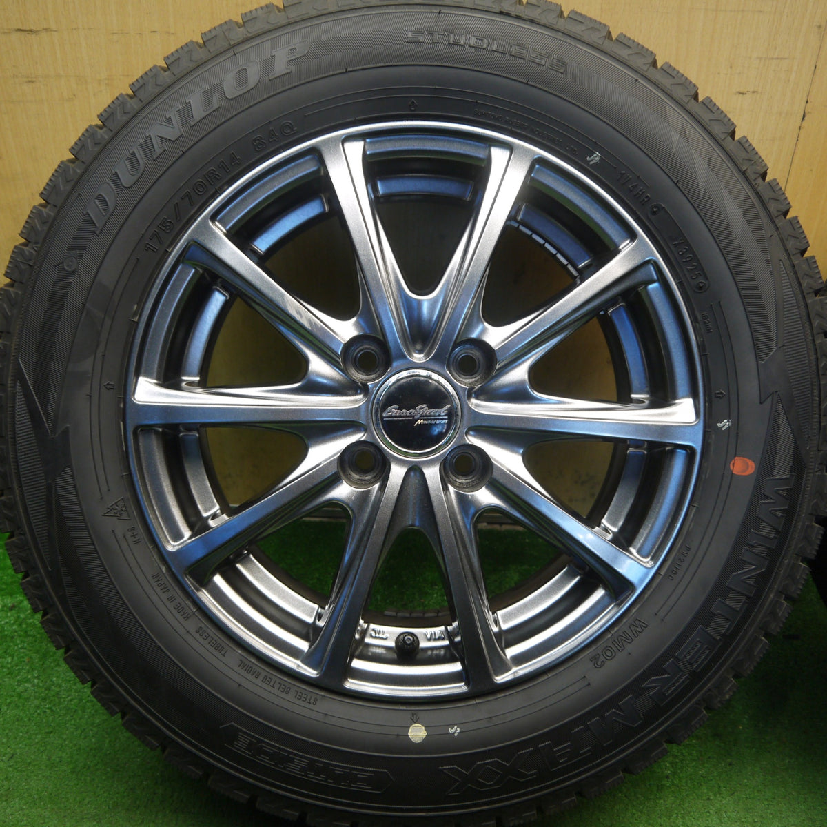 ほぼ未使用！25年◎スタッドレス 175/70R14 ダンロップ ウインターマックス WM02 EuroSpeed MANARAY SPORT ユーロスピード マナレイ スポーツ 14インチ PCD100/4H◎6091505Hス