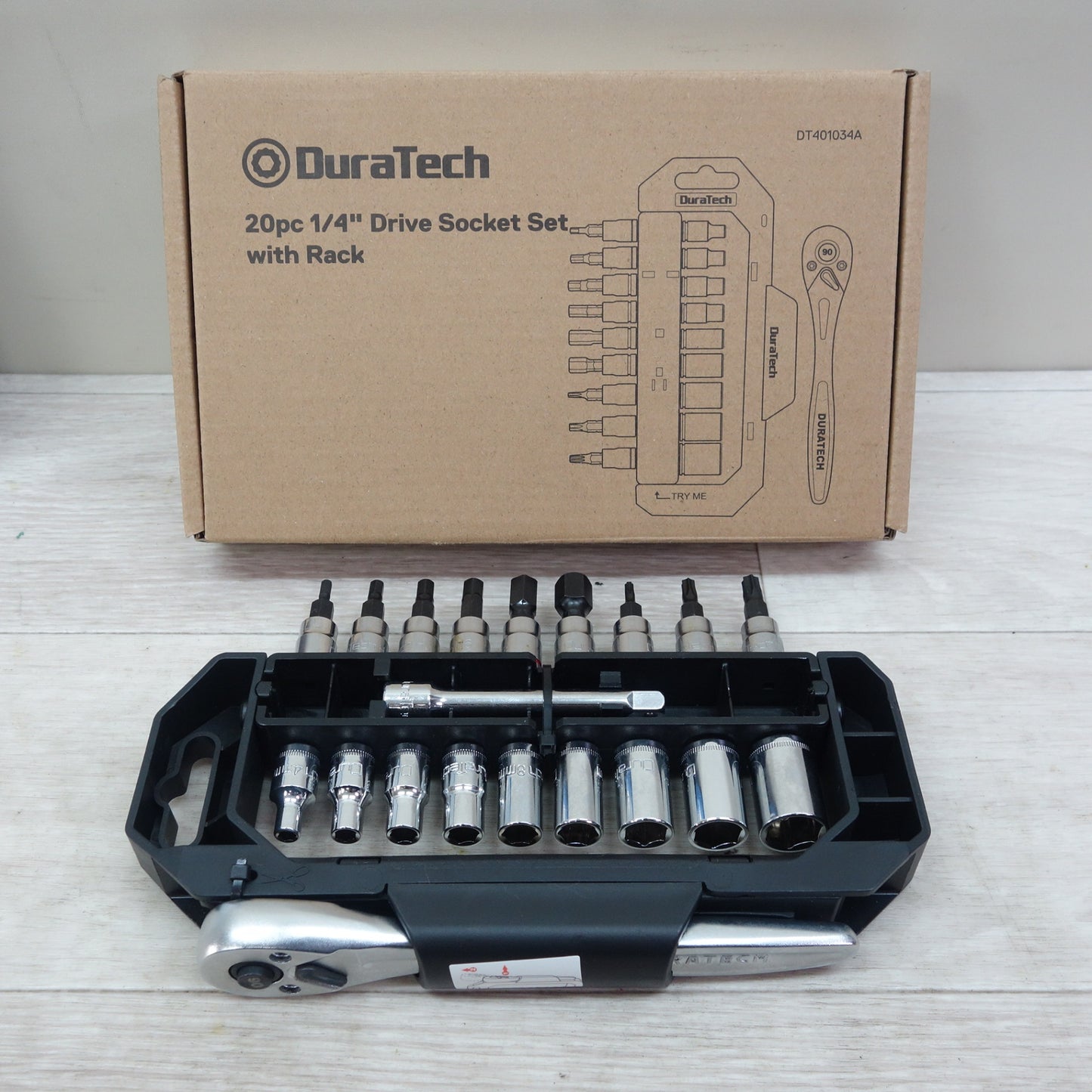 [送料無料] 未使用☆DuraTech 6.35mm ソケット レンチ ラチェット レンチ 六角ソケット ラチェット ハンドル 20点組 DT401034A ホルダー付き☆