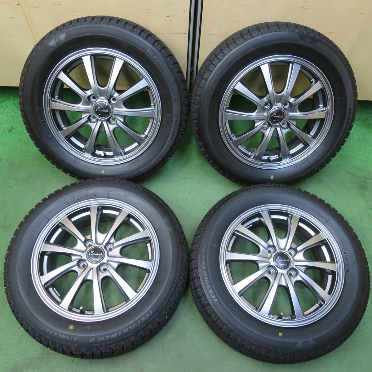 バリ溝！22年！キレイ！9.5分★スタッドレス 185/60R15 ブリヂストン アイスパートナー2 EuroTech MANARAY SPORT ユーロテック マナレイ 15インチ PCD100/4H★5101407イス