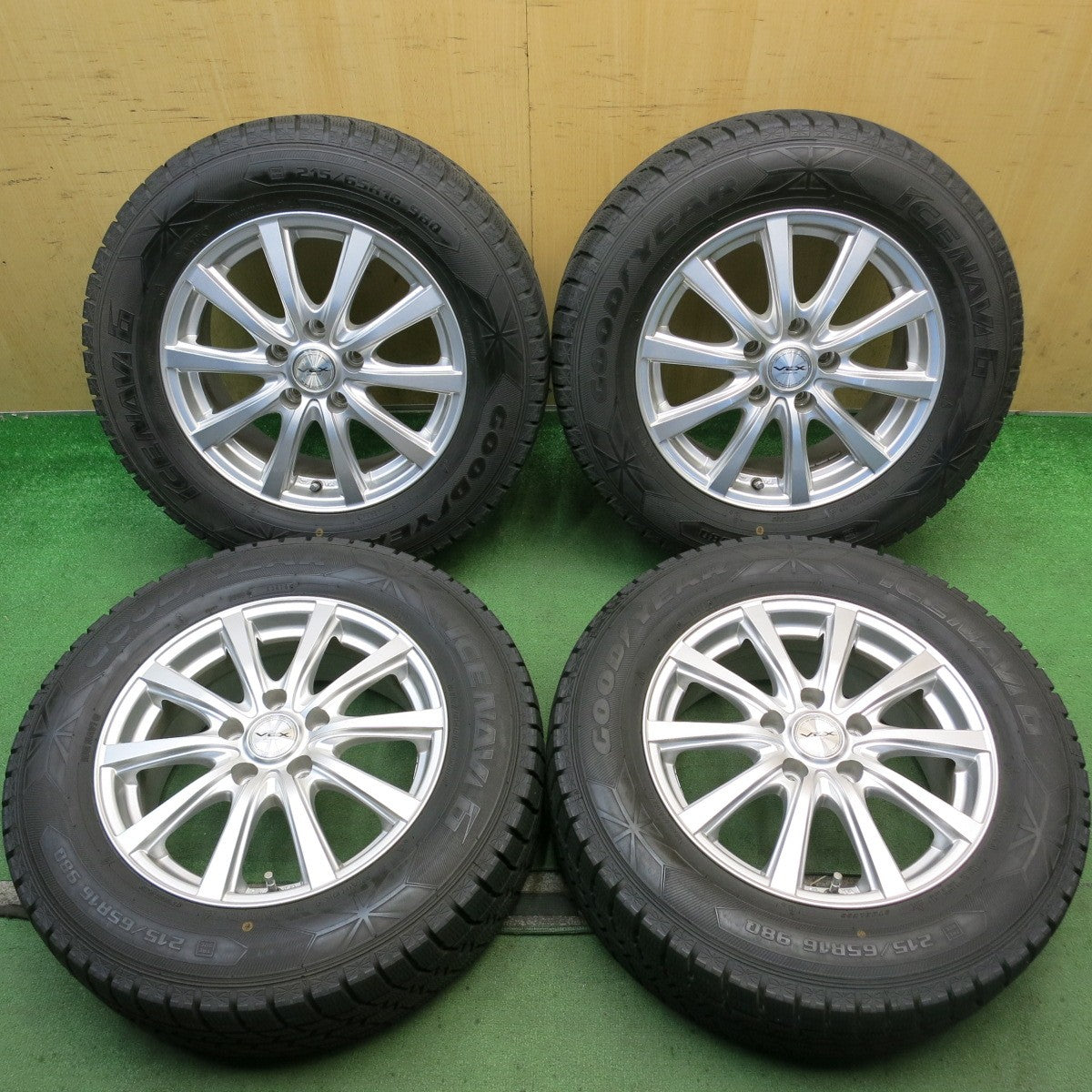 バリ溝！キレイ！9分◎スタッドレス 215/65R16 グッドイヤー アイスナビ6 V.E.X. VEX 社外 アルミ 16インチ PCD114.3/5H◎6082712HAス