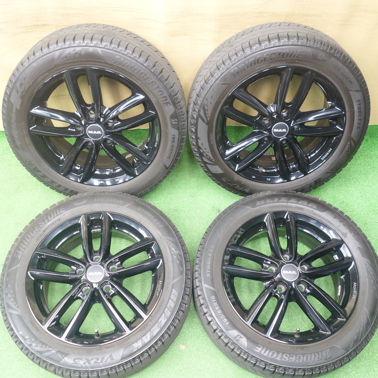 バリ溝！9.5分★MAK OXFORD 195/55R16 スタッドレス ブリヂストン ブリザック VRX3 16インチ オクスフォード PCD112/5H★6030604KTス