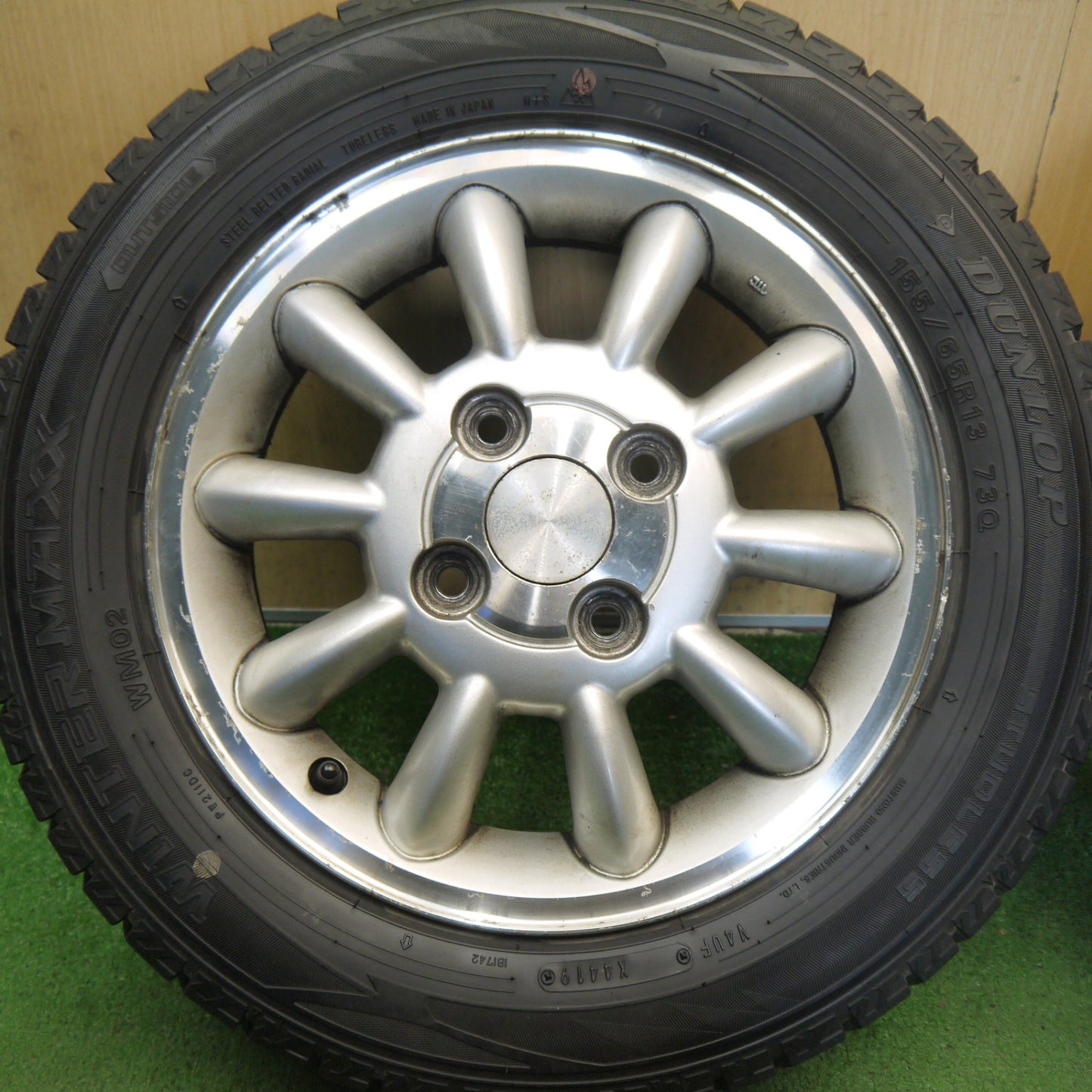 バリ溝！8.5分◎スズキ アルト ラパン 純正 155/65R13 スタッドレス ダンロップ ウインターマックス WM02 13インチ PCD100/4H◎6081803Hス