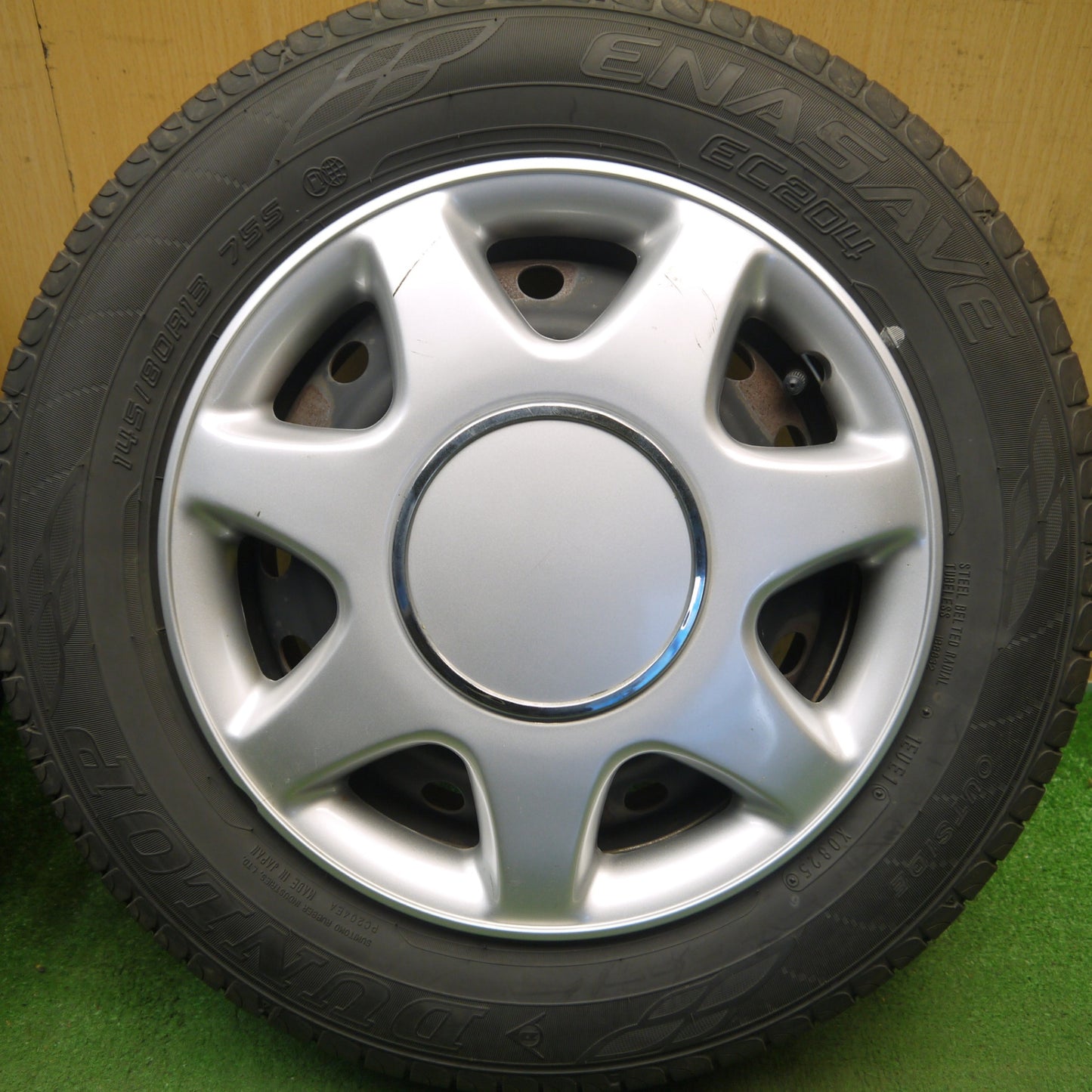 バリ溝！25年！ほぼ10分◎ダイハツ タント ムーヴ ミラ 等 純正 スチール 145/80R13 ダンロップ エナセーブ EC204 13インチ PCD100/4H◎6082801Hノ