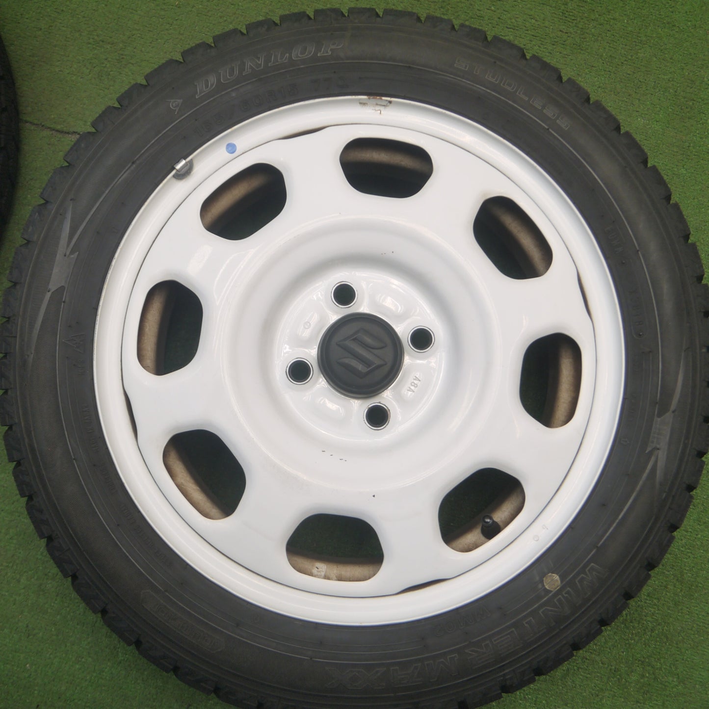 [送料無料] バリ溝！9.5分★スズキ ハスラー 純正 スチール 165/60R15 スタッドレス ダンロップ ウインターマックス WM02 15インチ PCD100/4H★5022503Hス