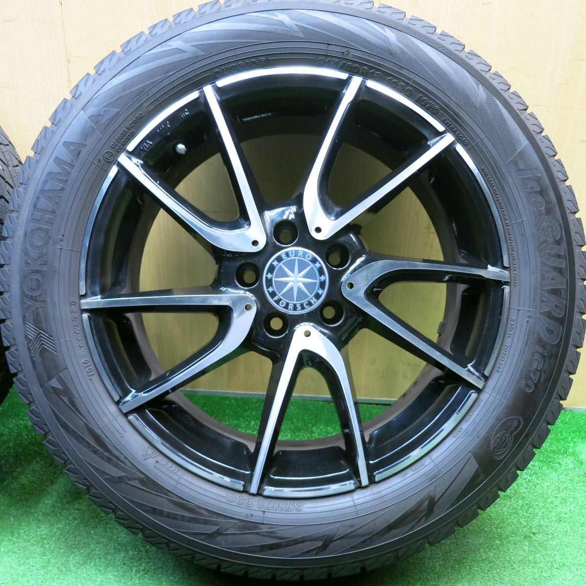 バリ溝！23年！キレイ！ほぼ10分★ベンツ 等 EURO FORSCH H844 215/60R18 スタッドレス ヨコハマ アイスガード iG70 ユーロフォルシュ 18インチ PCD112/5H★5122001HAス