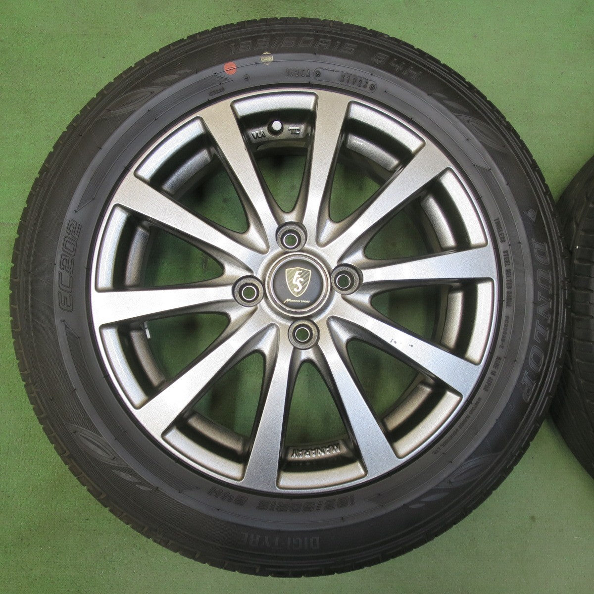 バリ溝！23年！9.5分★185/60R15 ダンロップ EC202 MANARAY SPORT マナレイスポーツ 15インチ PCD100/4H★5102414イノ
