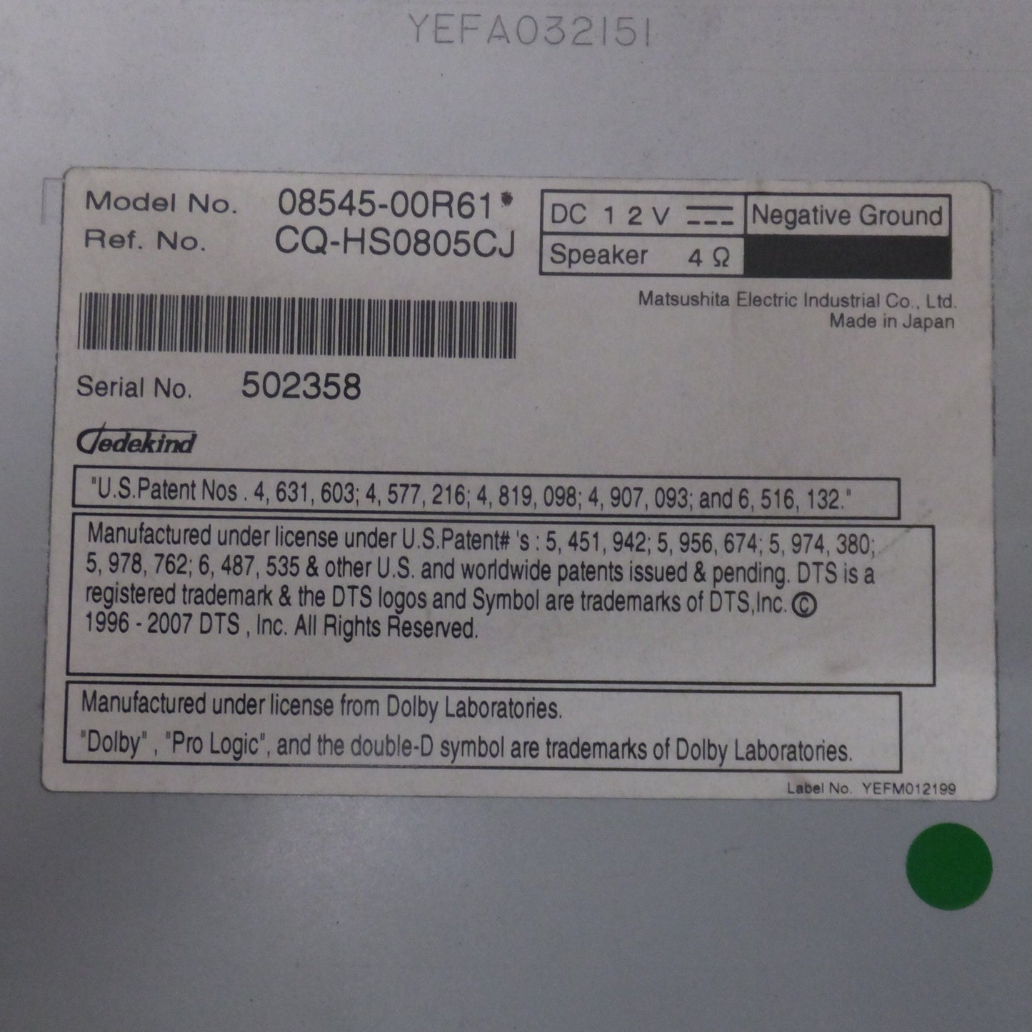 [送料無料] ★松下製 トヨタ 純正 スタンダード MDナビゲーション NH3N-W58 08545-00R61[11]★