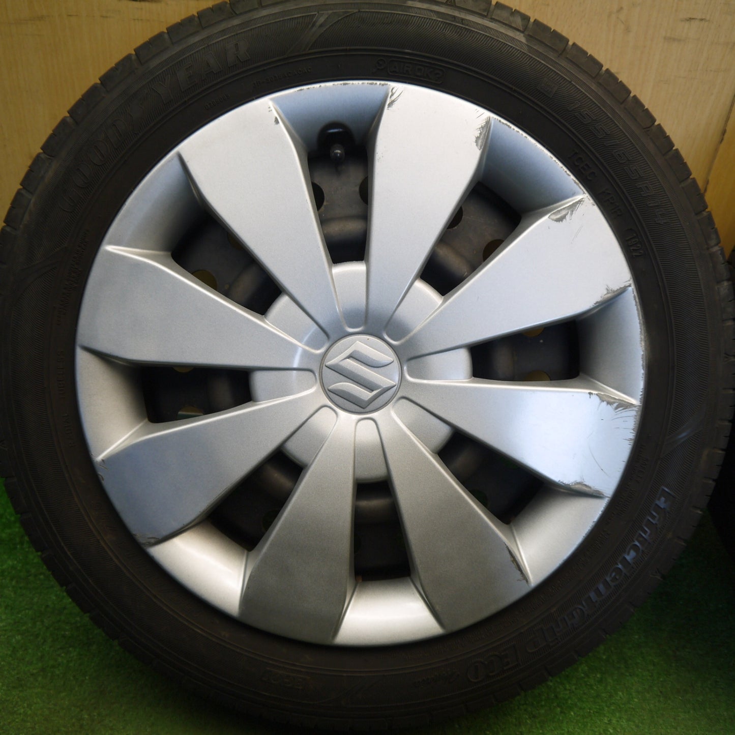 4本価格！22年★スズキ ワゴンR 純正 スチール 155/65R14 グッドイヤー EfficientGrip ECO hybrid EG01 14インチ PCD100/4H★6051808Hノ