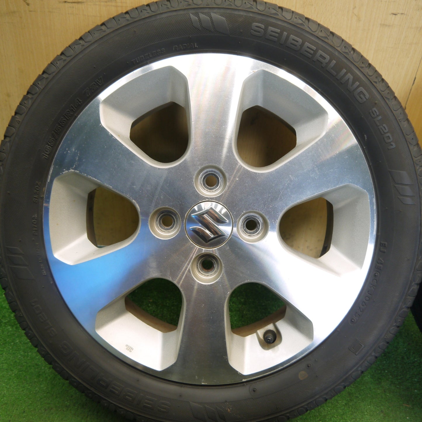 超バリ溝！25年！ほぼ10分◎スズキ ワゴンR 純正 165/55R14 セイバーリング SL201 14インチ PCD100/4H◎6061602Hノ