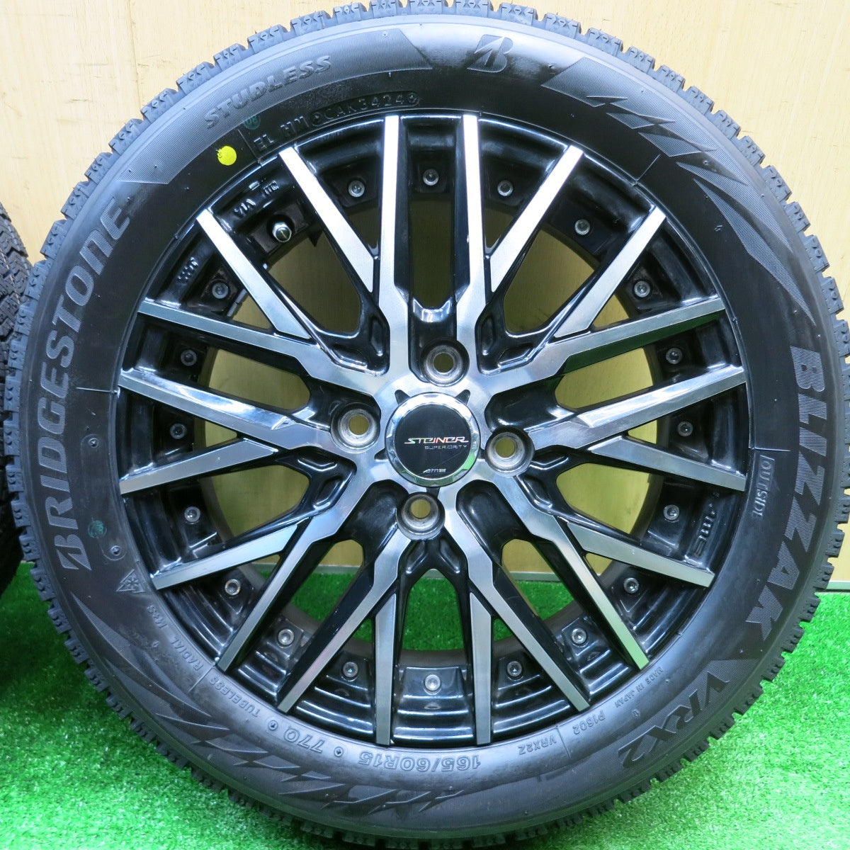 未使用！24年★STEINER SUPERIORITY AME 165/60R15 スタッドレス ブリヂストン ブリザック VRX2 シュタイナー 15インチ 軽サイズ ハスラー 等 PCD100/4H★5102502HAス