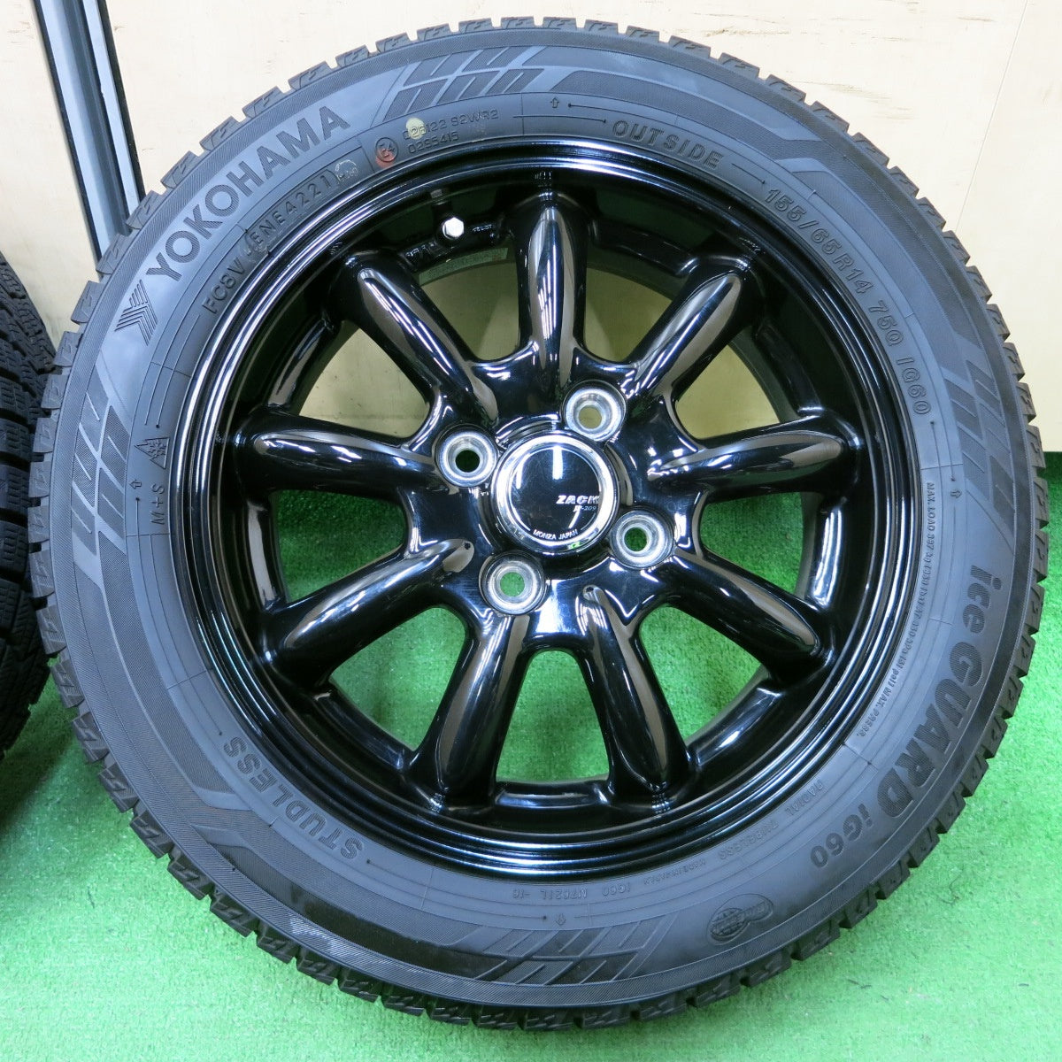 *送料無料* バリ溝！21年！キレイ！9.5分★スタッドレス 155/65R14 ヨコハマ アイスガード iG60 ZACK JP-209 MONZA 14インチ PCD100/4H★4052709イス