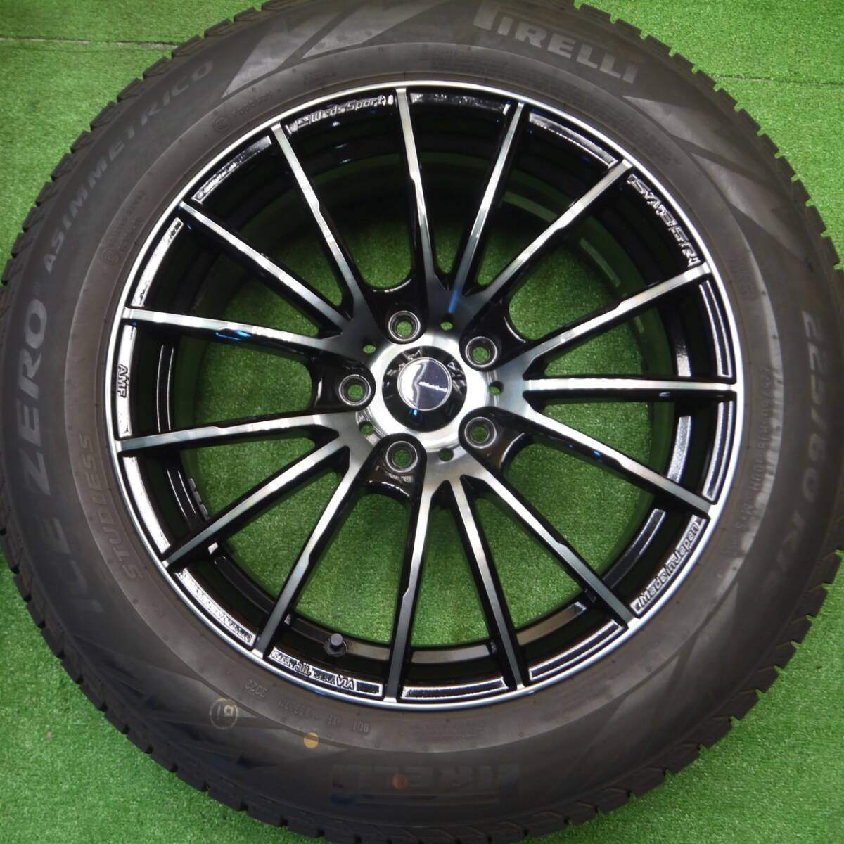 バリ溝！22年！キレイ！9.5分以上★WedsSport SA-35R AMF 225/60R18 スタッドレス ピレリ アイスゼロ アシンメトリコ ウェッズスポーツ PCD114.3/5H★4101105Hス