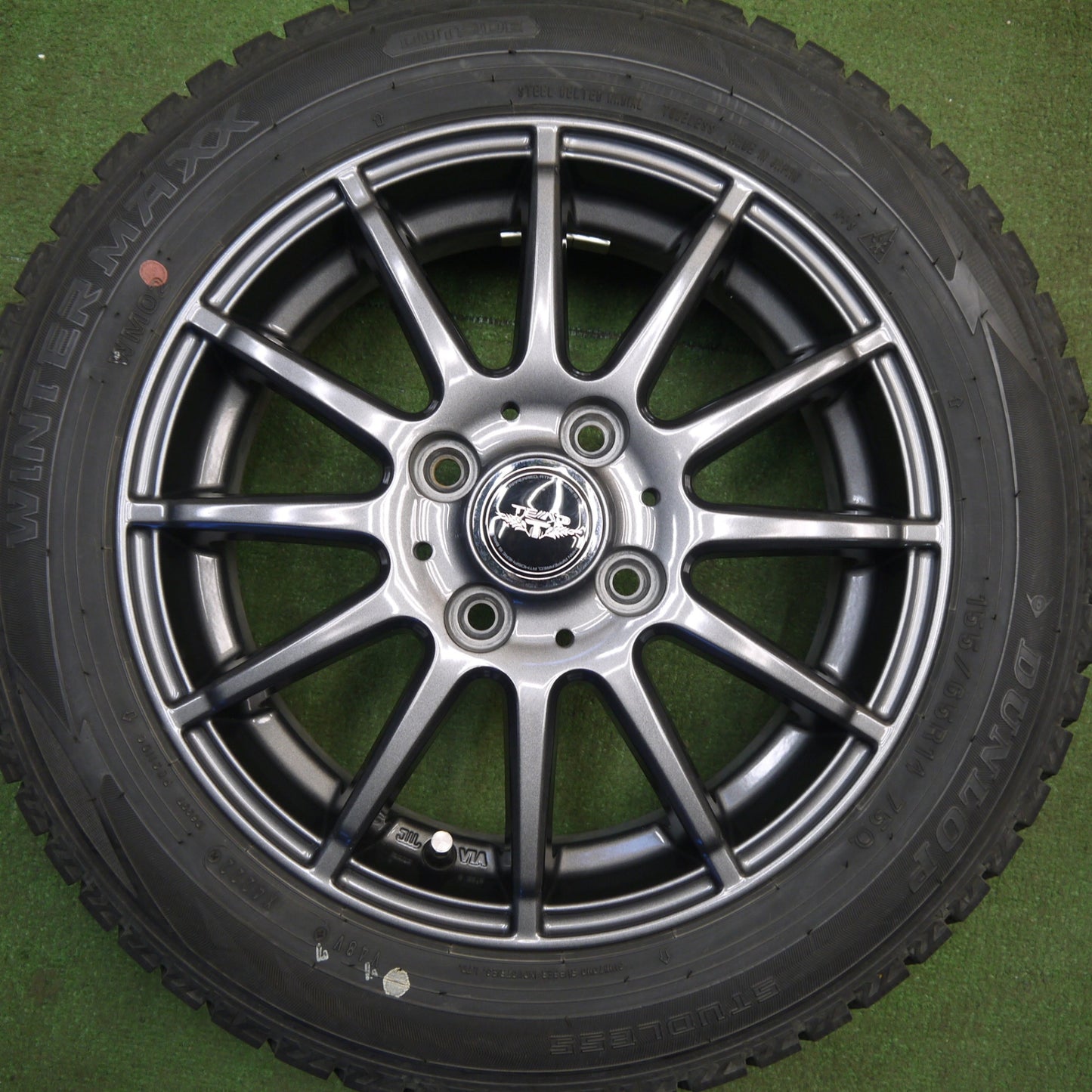 バリ溝！22年！キレイ！9.5分★スタッドレス 155/65R14 ダンロップ ウインターマックス WM02 TEAD テッド 14インチ PCD100/4H★6031610Hス