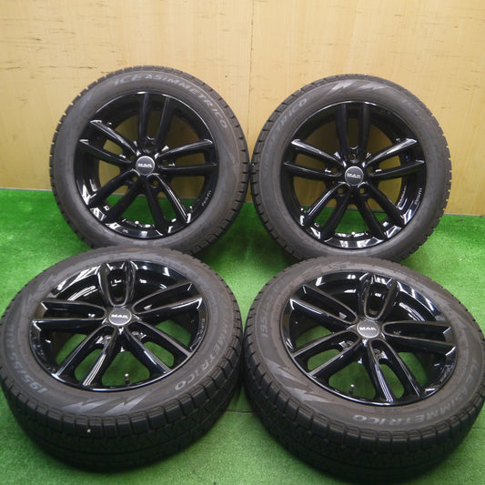 [送料無料] バリ溝！21年！キレイ！9.5分以上★BMW ミニ 等 MAK OXFORD 195/55R16 スタッドレス ピレリ アイスアシンメトリコ オクスフォード 16インチ PCD112/5H★4112704Hス