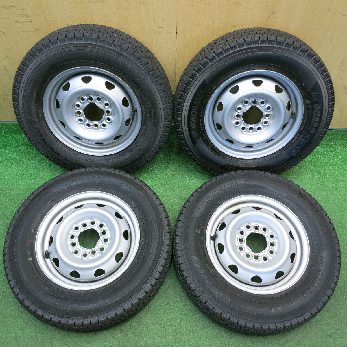 バリ溝！25年！キレイ！9.5分◎スタッドレス 145/80R12 80/78N ヨコハマ アイスガード iG91 スチール ホイール 12インチ PCD 100 110 114.3/4H マルチ◎6090603HAス