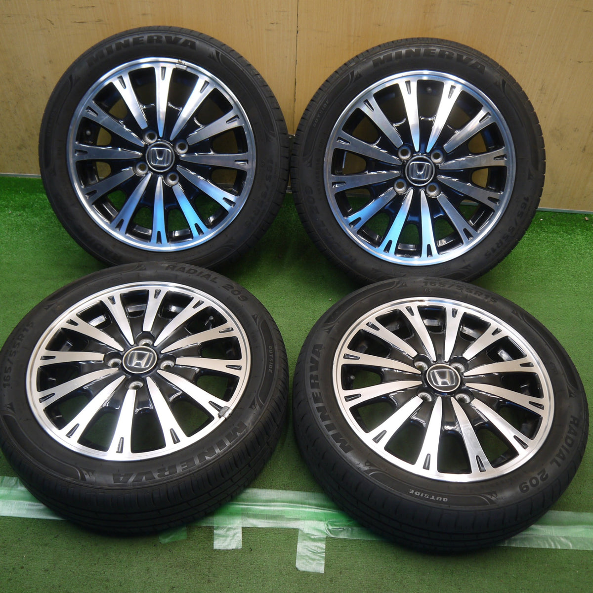 バリ溝！23年！9分◎ホンダ JF1 JF2 N-BOX カスタム 純正 165/55R15 ミネルバ ラジアル 209 15インチ PCD100/4H◎6091107Hノ