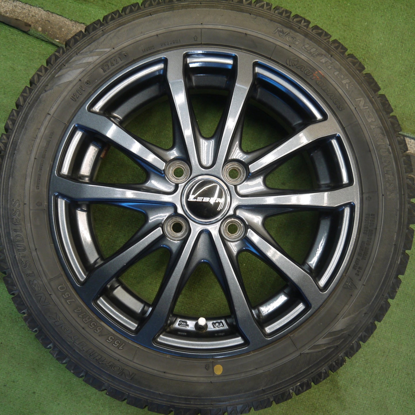 バリ溝！キレイ！8.5分◎スタッドレス 155/65R14 オートバックス ノーストレック N3i LEBEN レーベン 14インチ PCD100/4H◎6081806Hス