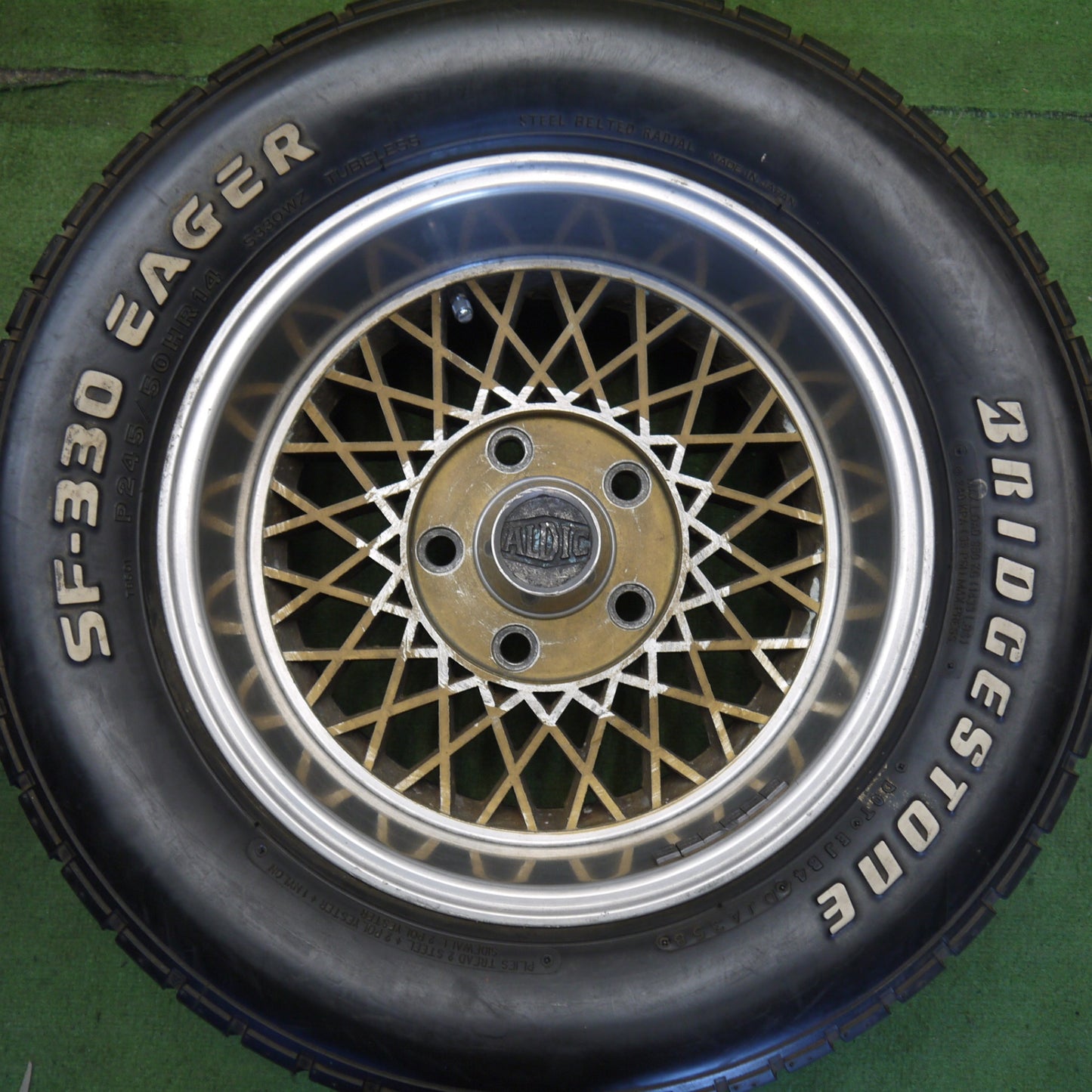 4本価格◎旧車 265/50R14 ブリヂストン SF-330 EAGER ホワイトレター 社外 アルミ ALDIC メッシュ 14インチ PCD120/5H◎6070304Hノ