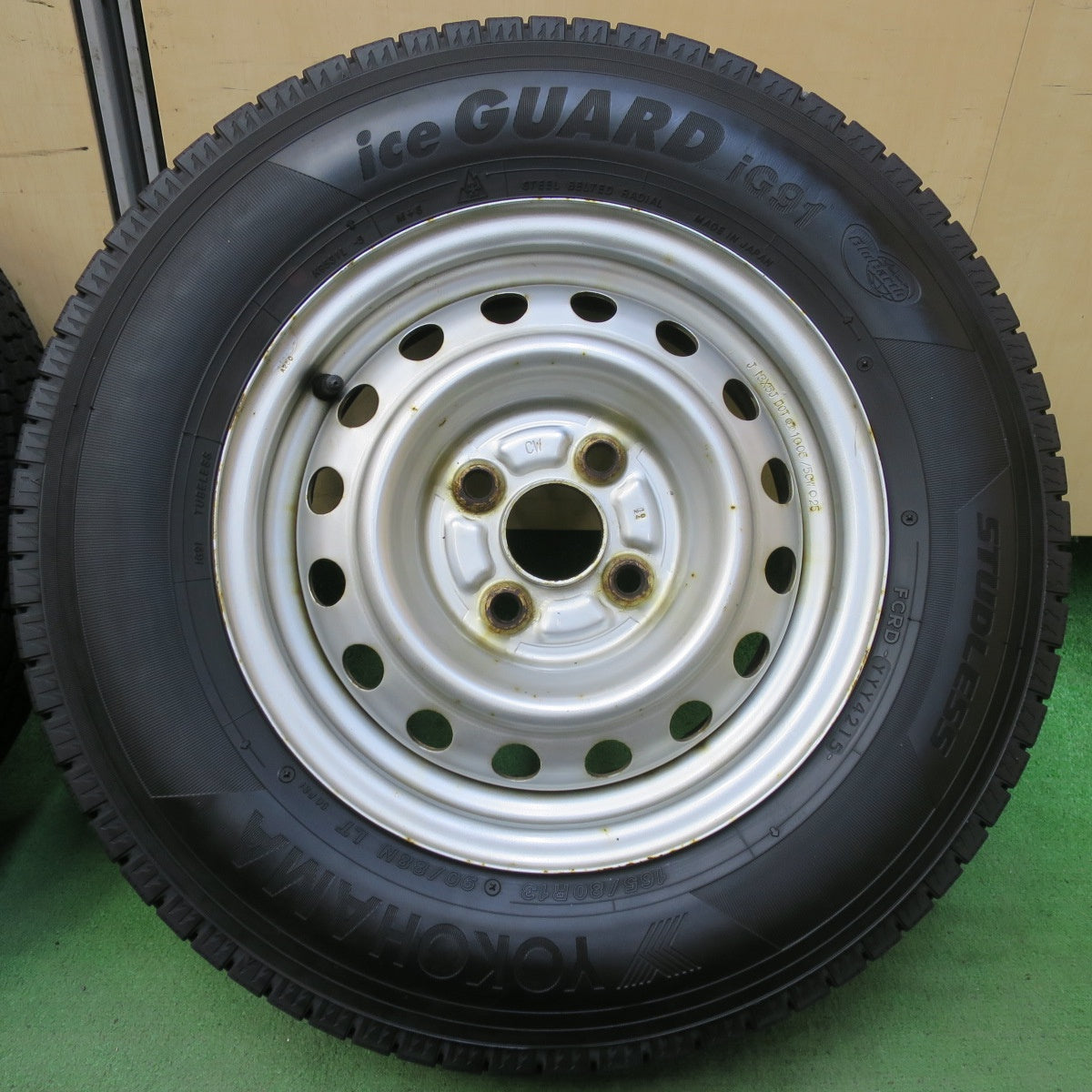 バリ溝！9.5分★スタッドレス 165/80R13 90/88N ヨコハマ アイスガード iG91 スチール ホイール 13インチ PCD100/4H★5093009イス