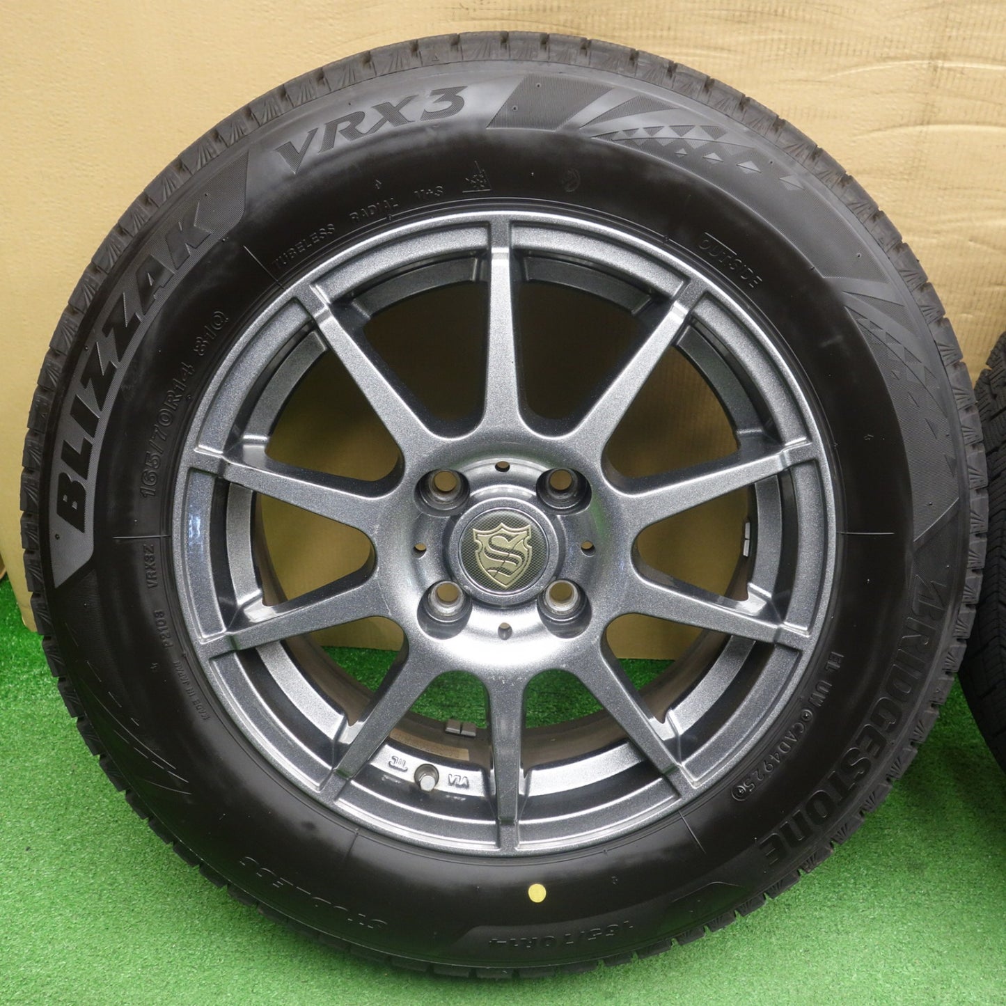 バリ溝！25年！ほぼ10分◎スタッドレス 165/70R14 ブリヂストン ブリザック VRX3 社外 アルミ 14インチ PCD100/4H◎6081001KTス