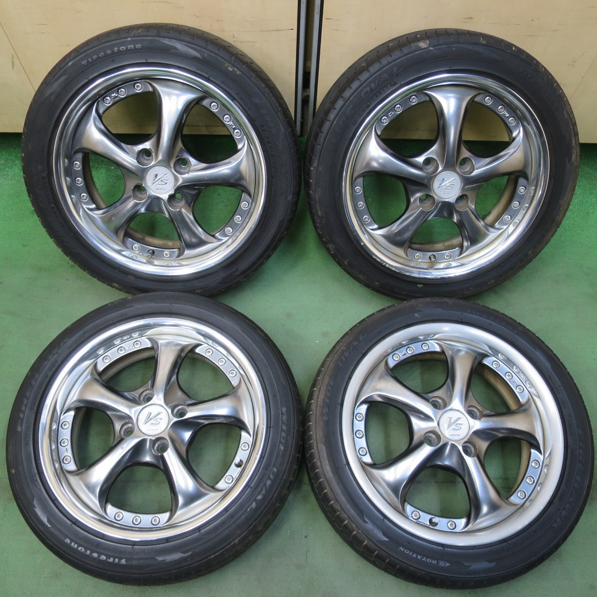 4本価格★WORK VS-KF 165/55R15 ファイアストン ファイアホーク ワイドオーバル 15インチ ワーク PCD100/4H★6032409イノ