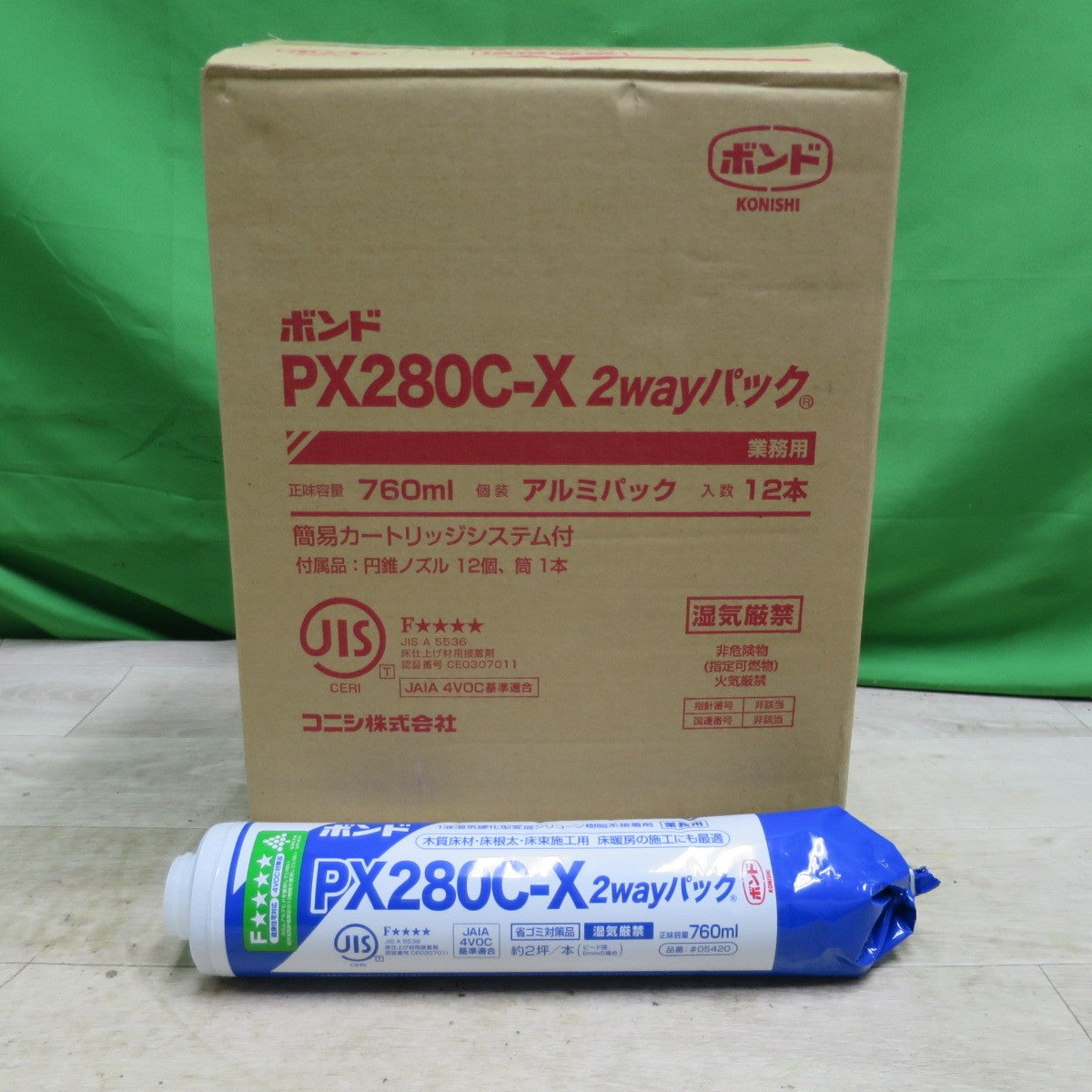 [送料無料] 未使用☆コニシ ボンド 木質 床材 床根太 床束施工 PX280C-X 2way パック 業務用 760ml × 12本 1箱 円錐ノズル 付き 2024年8月 製造☆