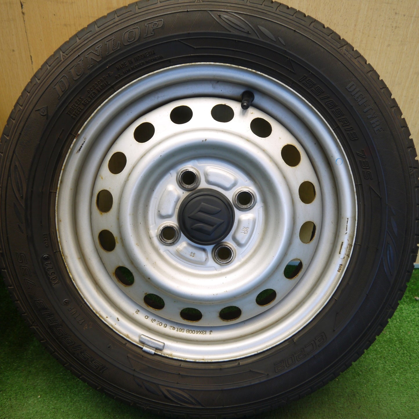 バリ溝！22年！8.5分◎スズキ ラパン 等 純正 スチール 155/65R13 ダンロップ EC202 13インチ PCD100/4H◎6080507Hノ